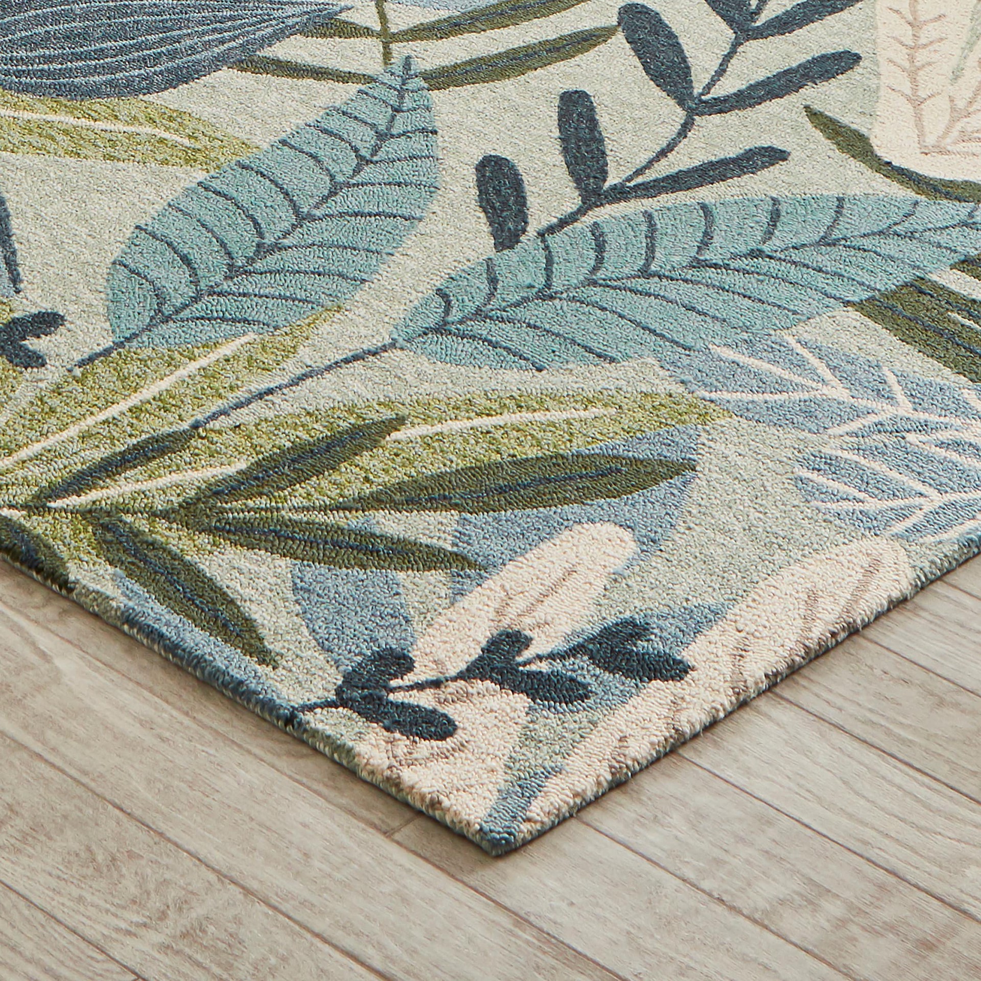 slide 5 of 6, allen + roth with STAINMASTER Botanical Veil 5 x 8 (ft) Tufted Green multi Rectangular Indoor/Outdoor Area rug, 1 ct