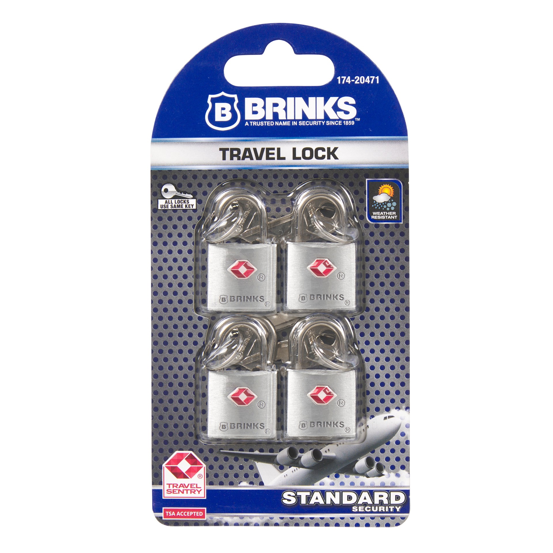 slide 5 of 5, Brinks TSA Keyed Padlock, 7/8-in Wide x 1/2-in Shackle, TSA Accepted (4-Pack), 1 ct