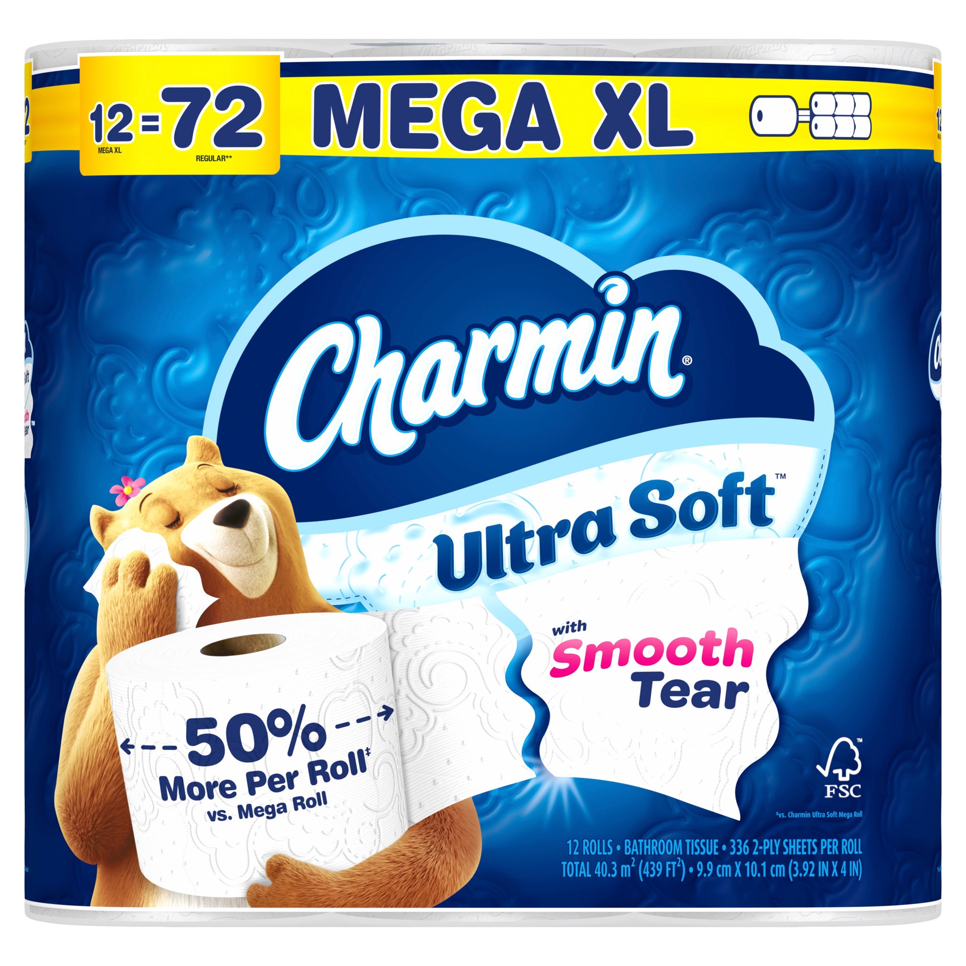 slide 1 of 6, Charmin Ultra Soft with Smooth Tear Mega XL 12 -Pack 2-ply Toilet Paper, 1 ct