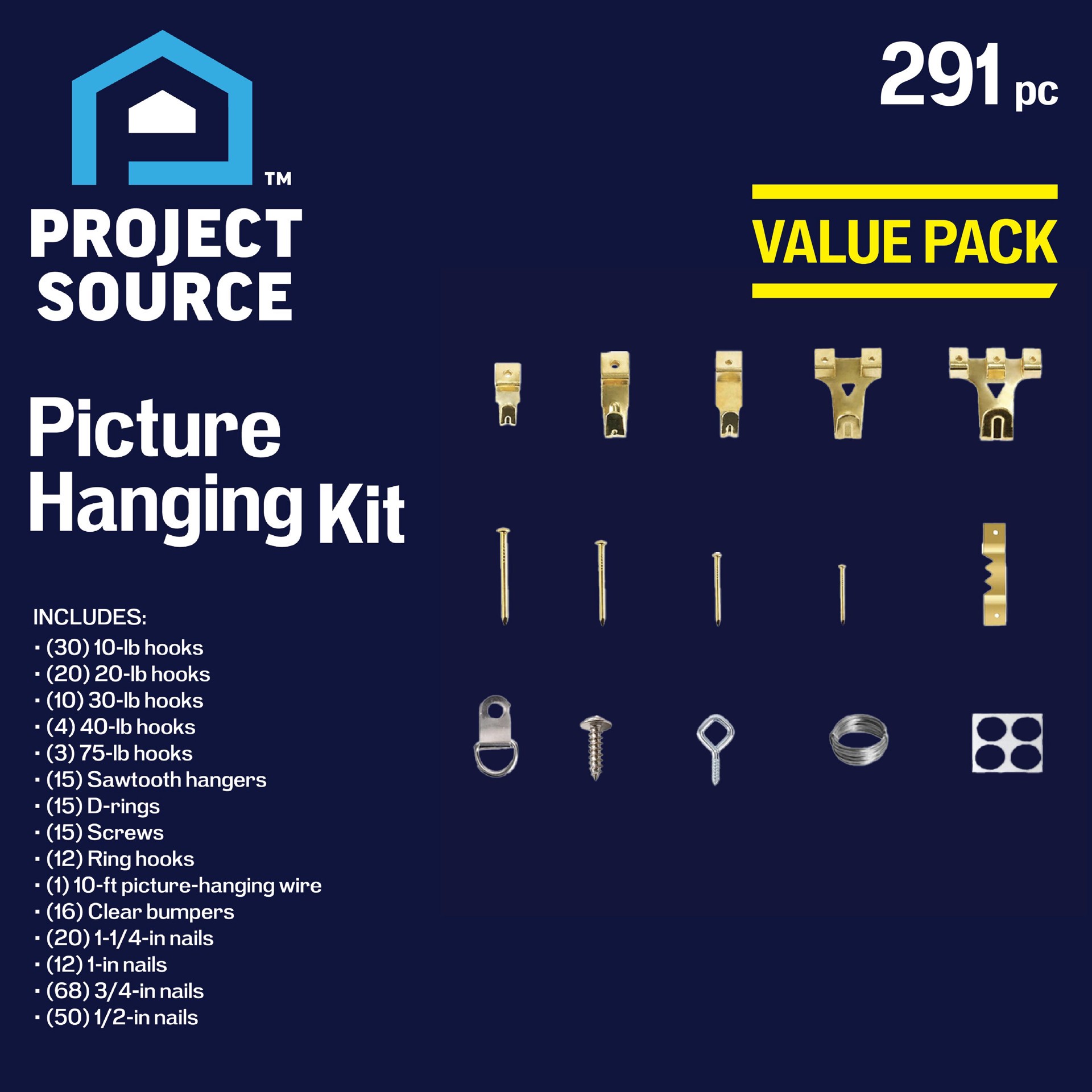 slide 2 of 6, Project Source Steel 75-lb Capacity Picture hanging kit 291 - Pack, 1 ct