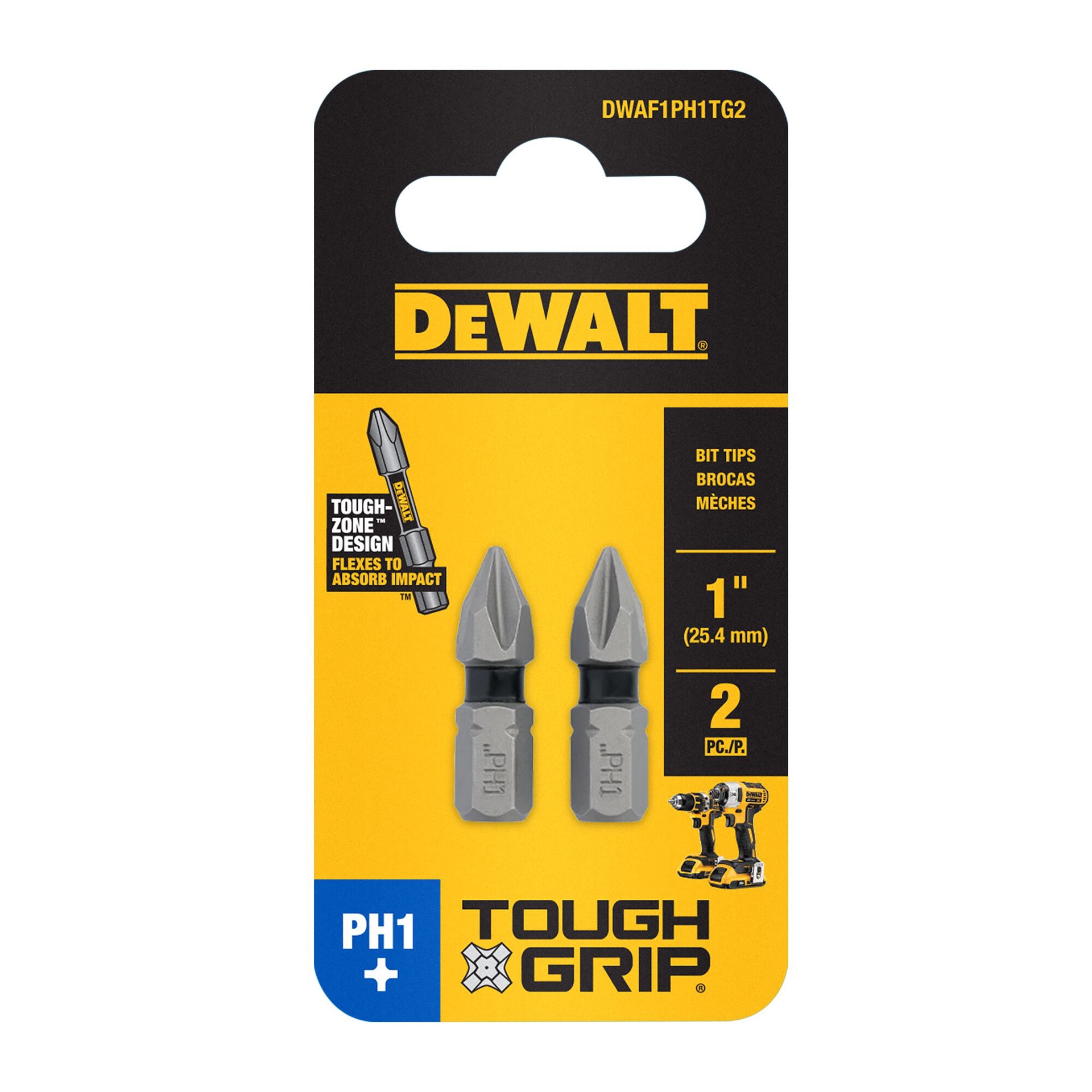 slide 4 of 6, DEWALT TOUGH GRIP 1-in #1 Phillips Screwdriver Bit 2 -Piece, 1 ct