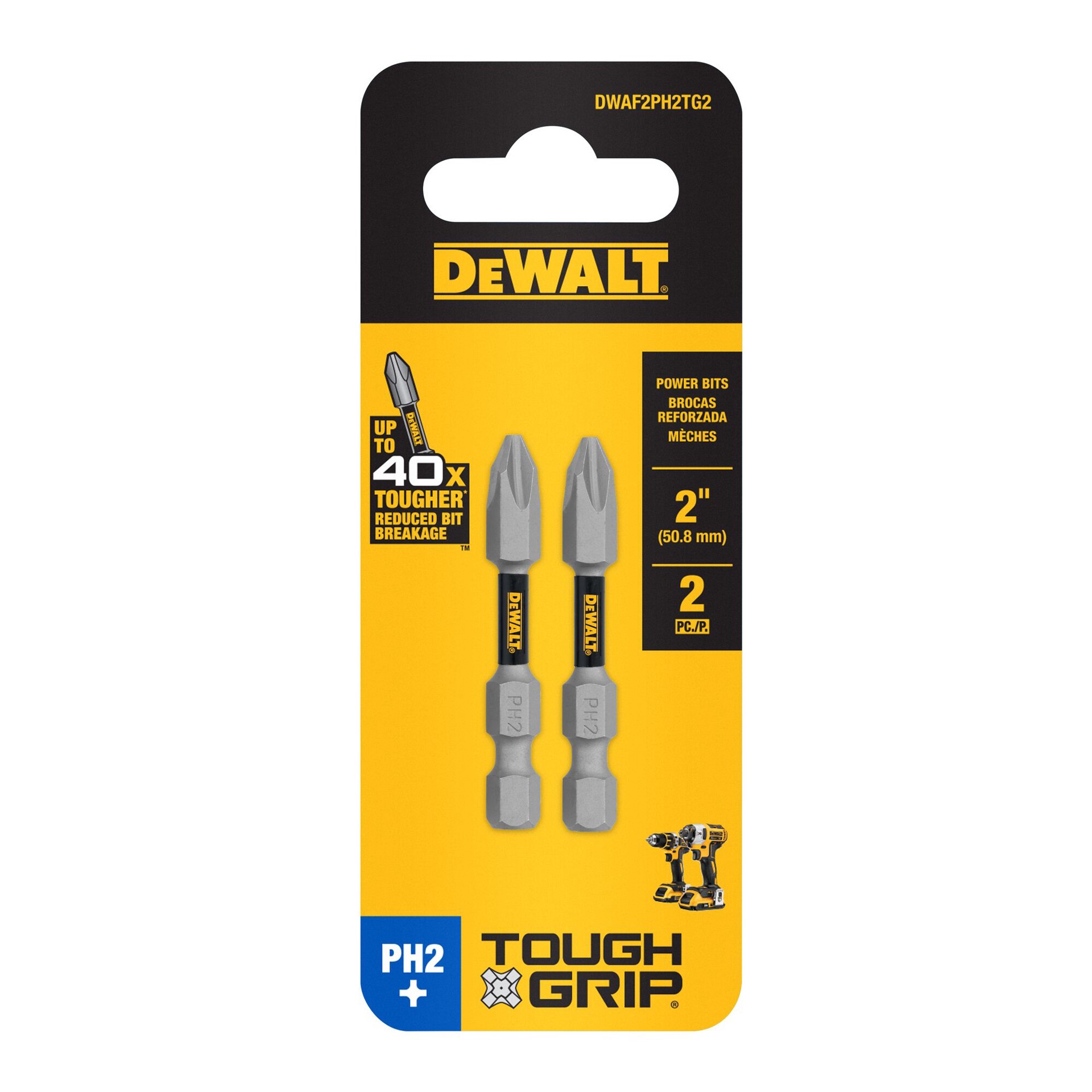 slide 5 of 6, DEWALT TOUGH GRIP 2-in #2 Phillips Screwdriver Bit 2 -Piece, 1 ct