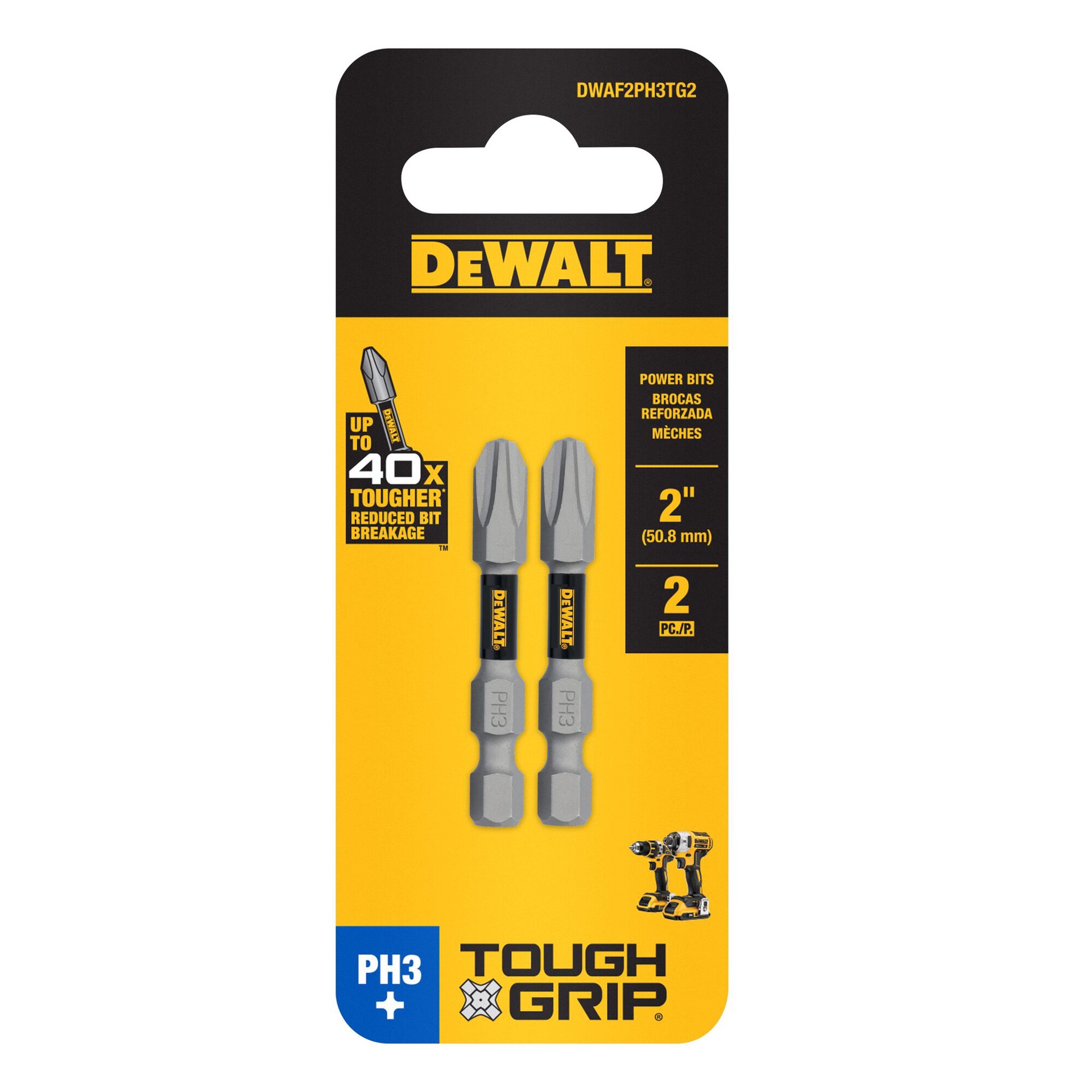 slide 4 of 6, DEWALT TOUGH GRIP 2-in #3 Phillips Screwdriver Bit 2 -Piece, 1 ct