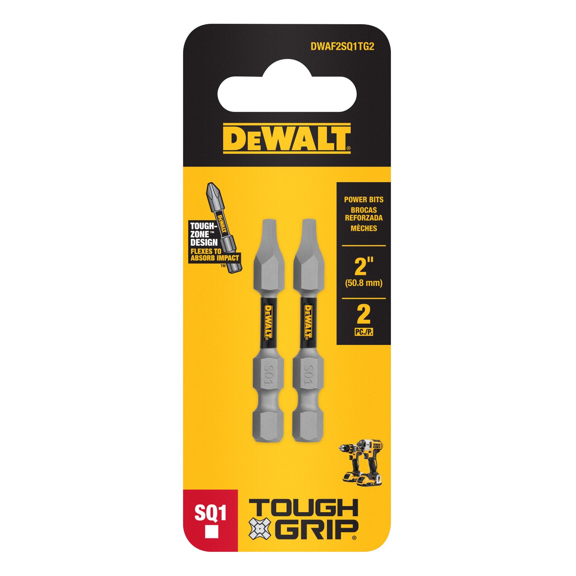 slide 4 of 6, DEWALT TOUGH GRIP 2-in #1 Square/Robertson Screwdriver Bit 2 -Piece, 1 ct