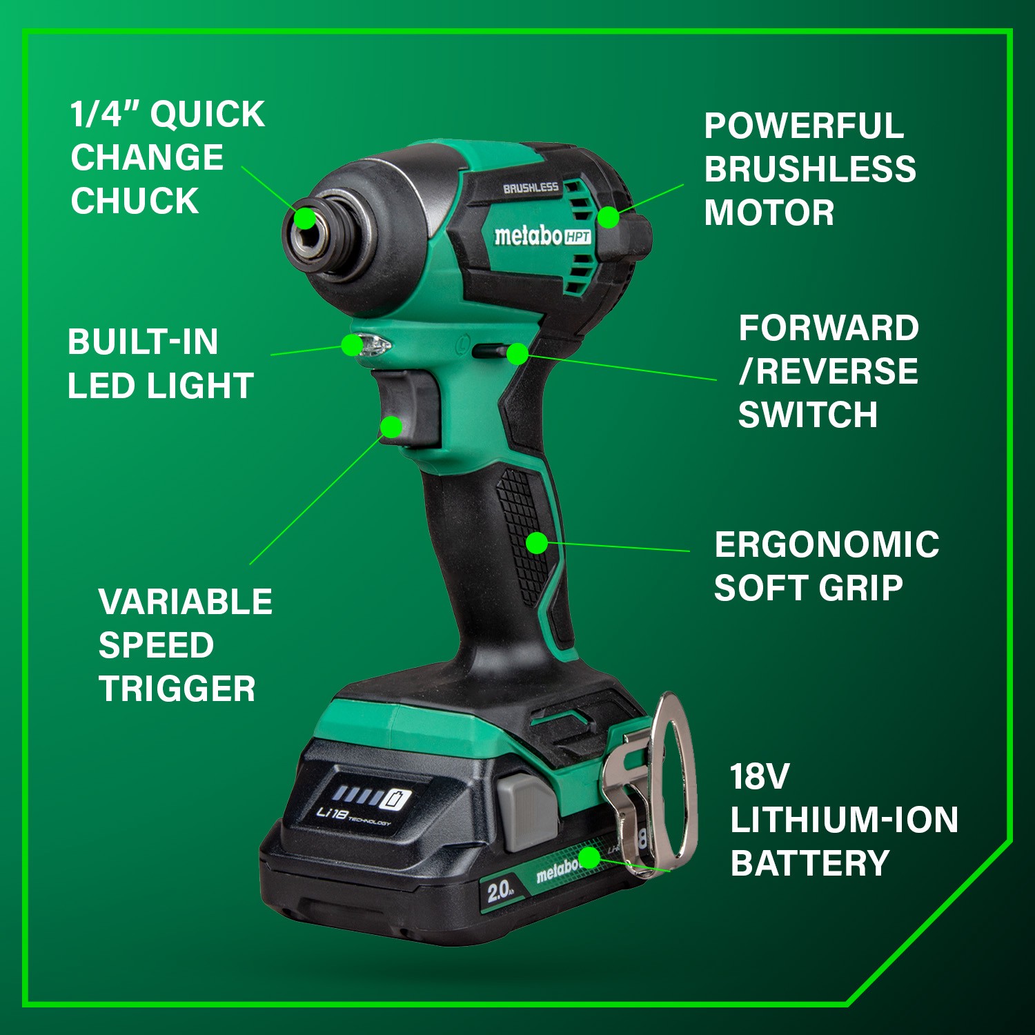 slide 3 of 6, Metabo HPT 18-volt 1/4-in Brushless Cordless Impact Driver (Battery Included and Charger Included and Soft Bag included), 1 ct