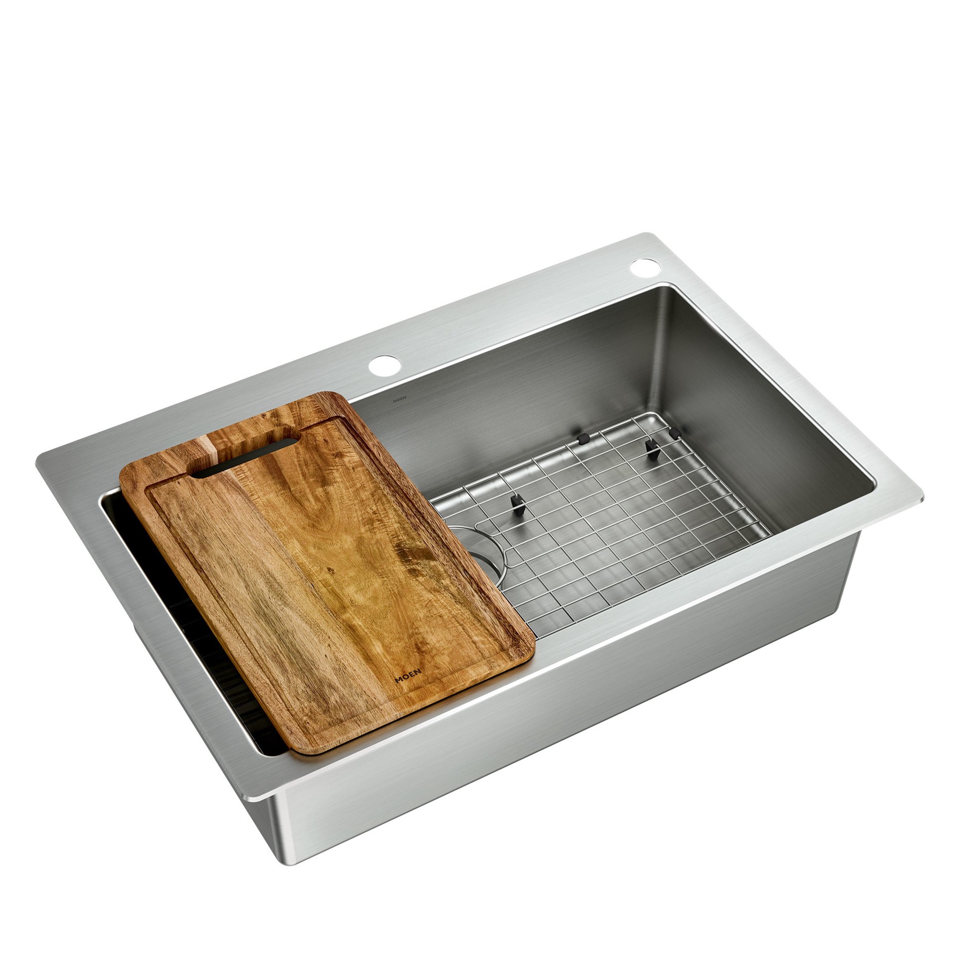 slide 2 of 6, Moen Islet Drop-in or undermount 33-in x 22-in Stainless steel Single bowl 18 -Gauge Workstation Kitchen Sink, 1 ct