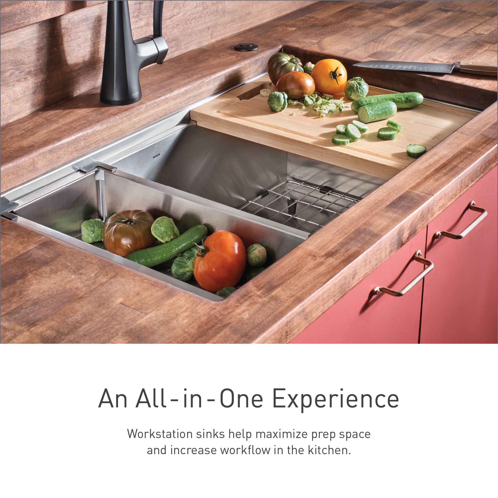 slide 3 of 6, Moen Islet Drop-in or undermount 33-in x 22-in Stainless steel Single bowl 18 -Gauge Workstation Kitchen Sink, 1 ct