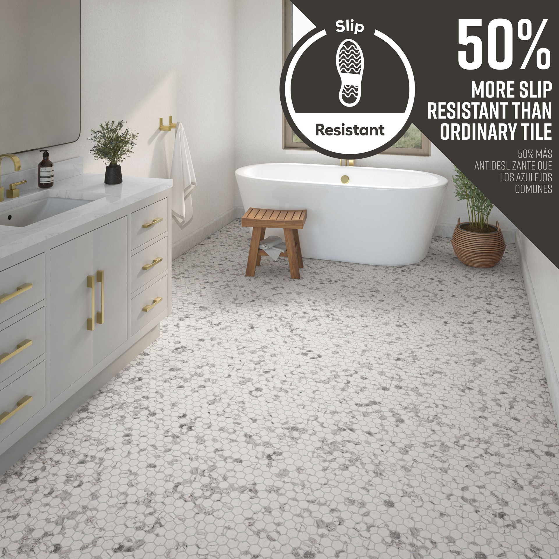 slide 3 of 6, STAINMASTER Picasso Grey 10-in x 12-in Matte Ceramic Hexagon Mosaic Floor and Wall Tile ( 0.81-sq ft Piece ), 1 ct