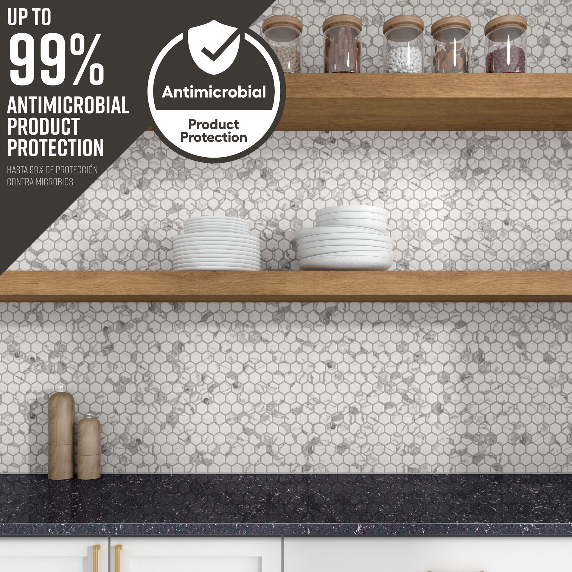 slide 4 of 6, STAINMASTER Picasso Grey 10-in x 12-in Matte Ceramic Hexagon Mosaic Floor and Wall Tile ( 0.81-sq ft Piece ), 1 ct
