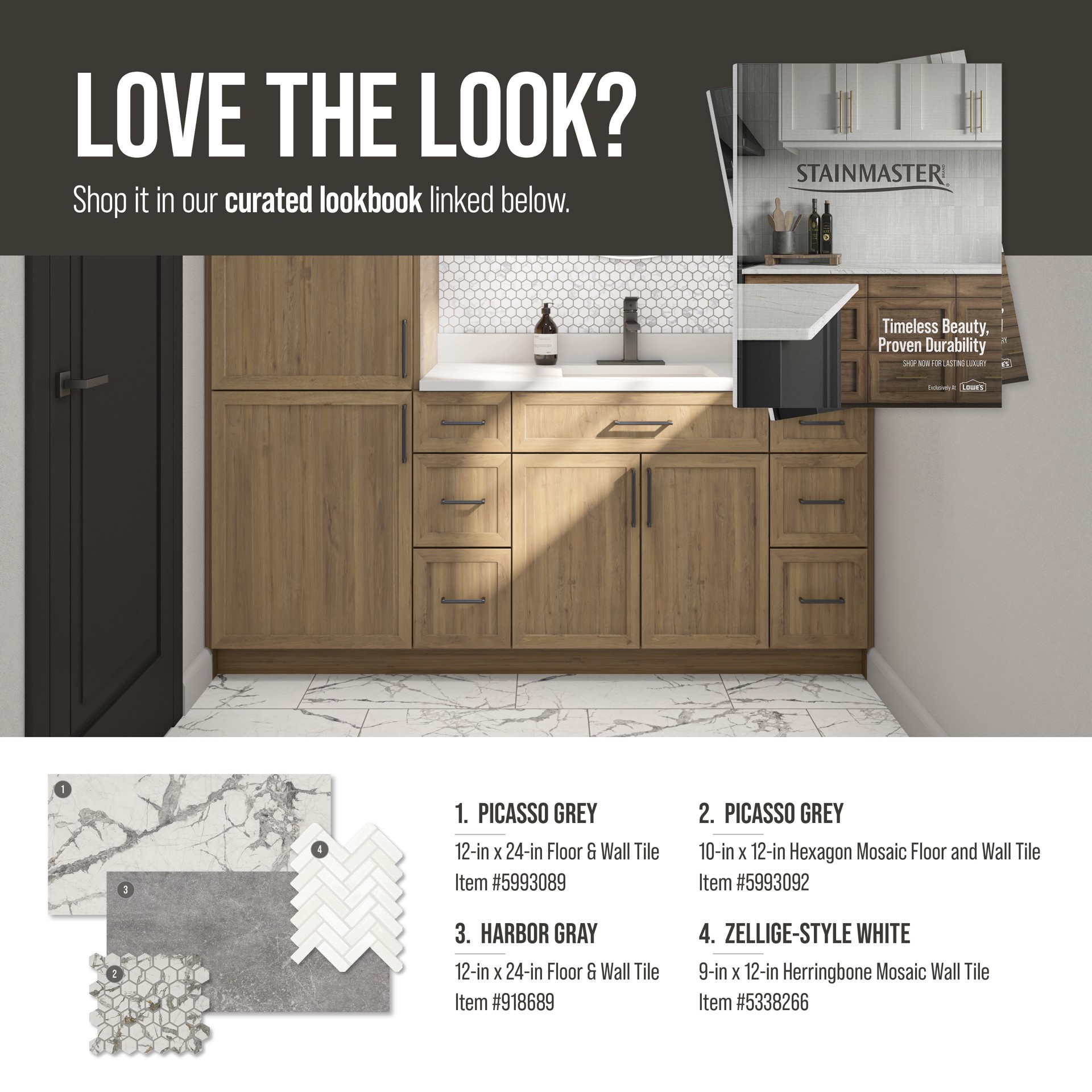 slide 5 of 6, STAINMASTER Picasso Grey 12-in x 24-in Matte Porcelain Floor and Wall Tile ( 1.95-sq ft Piece ), 1 ct