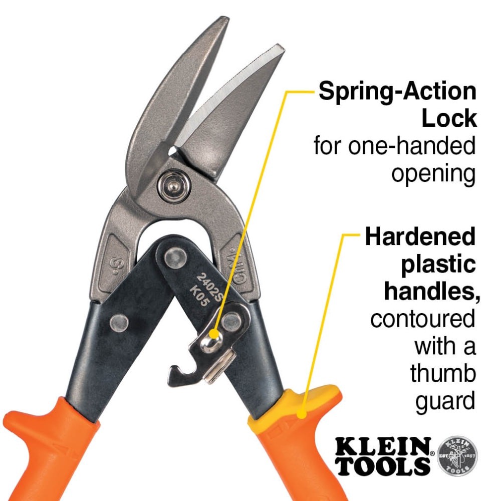 slide 3 of 6, Klein Tools Offset Straight-Cutting Aviation Snips, 1 ct