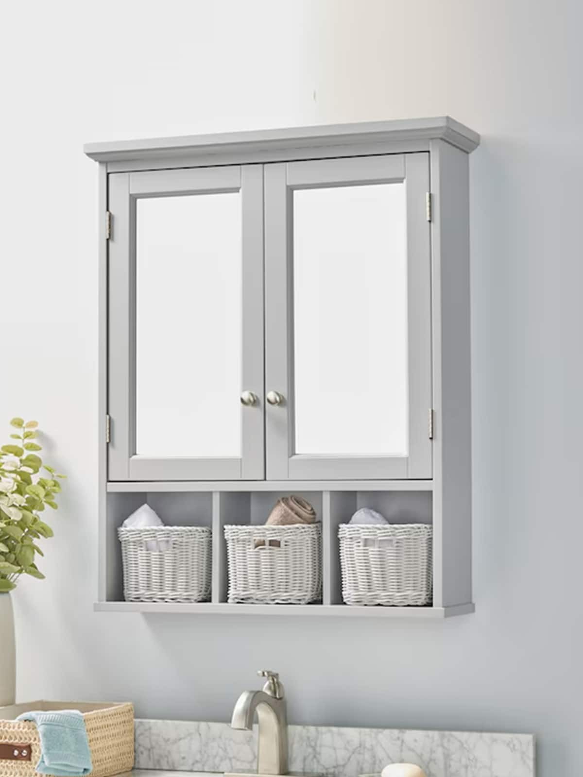 slide 3 of 5, allen + roth 24.75-in x 30.25-in Surface Mount Gray Mirrored Rectangle Medicine Cabinet, 1 ct