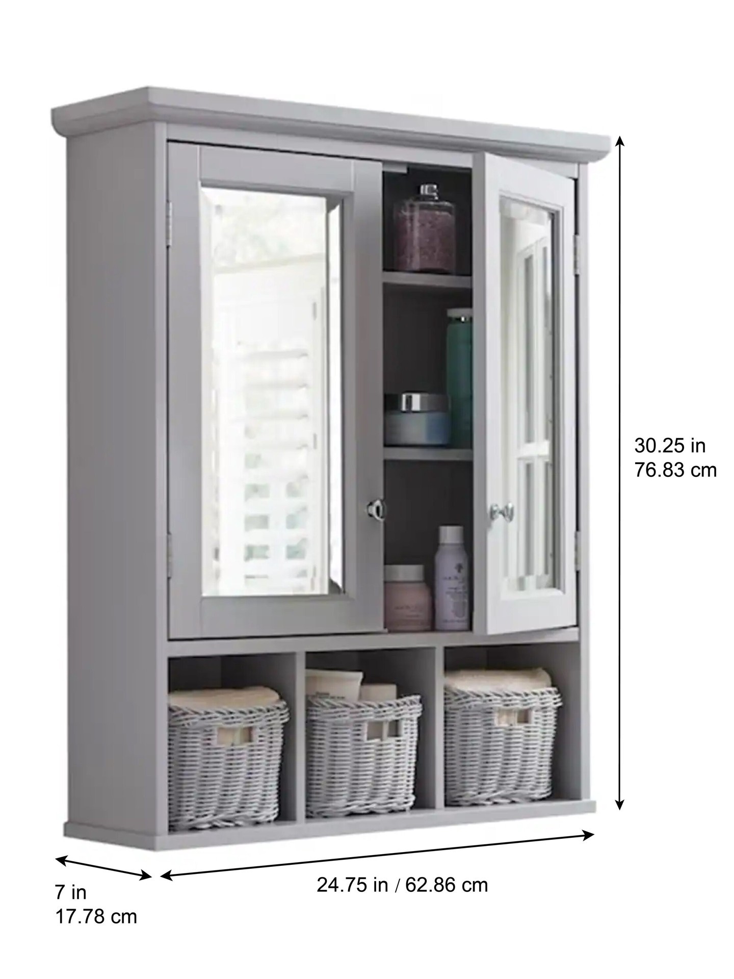 slide 4 of 5, allen + roth 24.75-in x 30.25-in Surface Mount Gray Mirrored Rectangle Medicine Cabinet, 1 ct