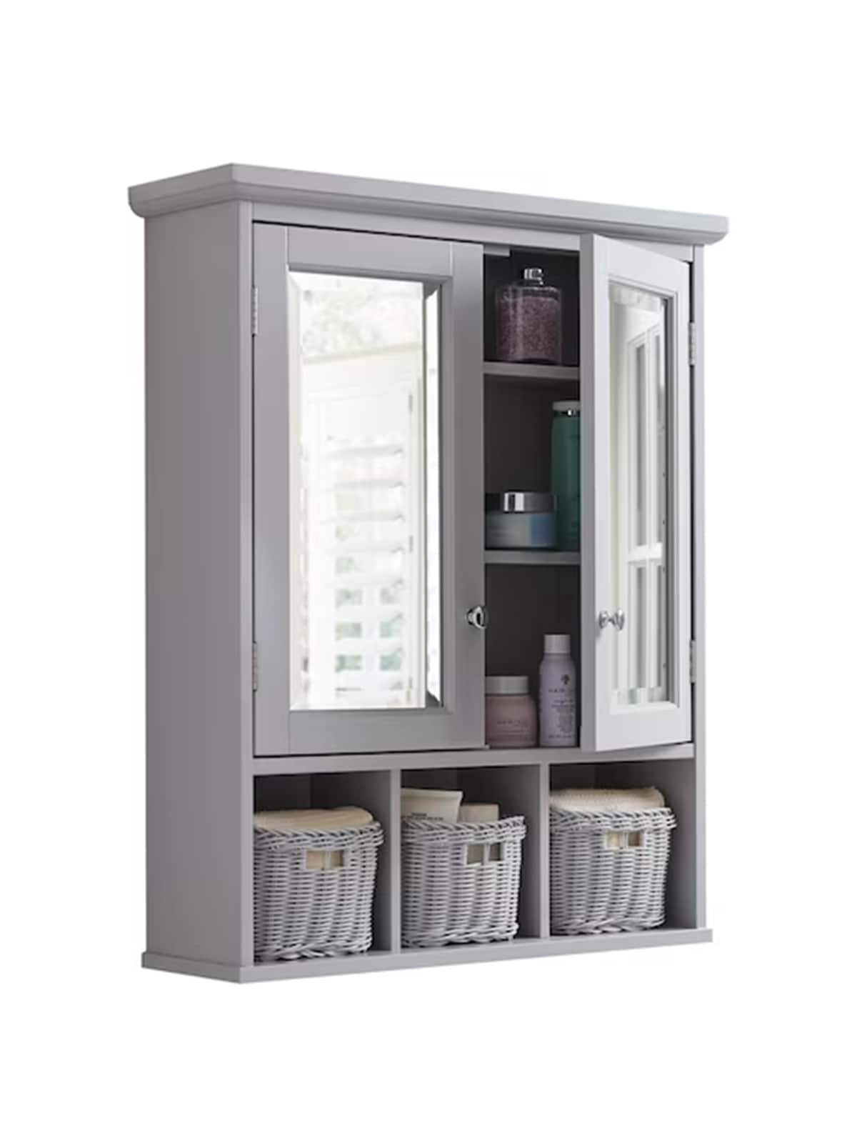 slide 1 of 5, allen + roth 24.75-in x 30.25-in Surface Mount Gray Mirrored Rectangle Medicine Cabinet, 1 ct