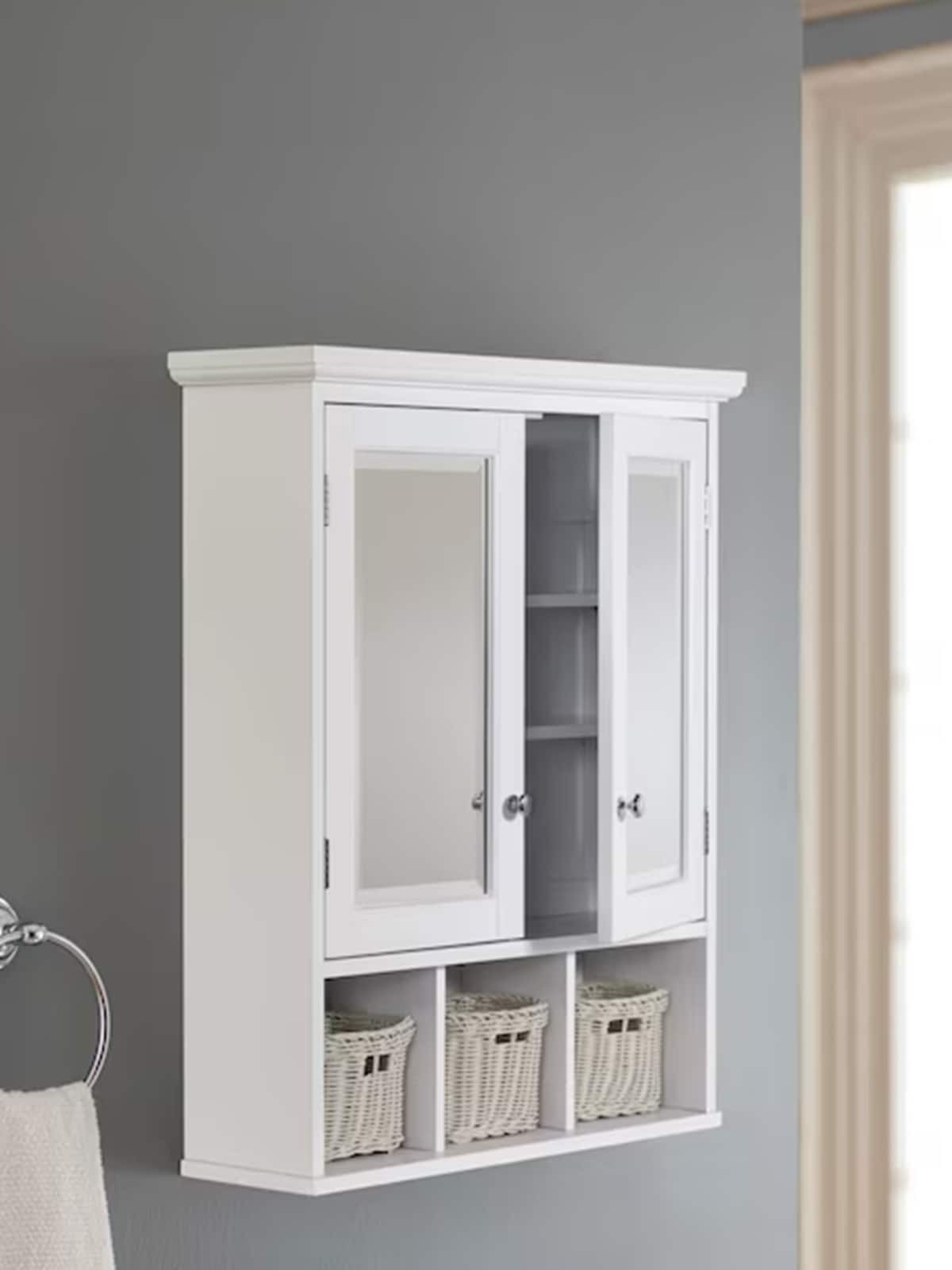 slide 2 of 5, allen + roth 24.75-in x 30.25-in Surface Mount White Mirrored Rectangle Medicine Cabinet, 1 ct