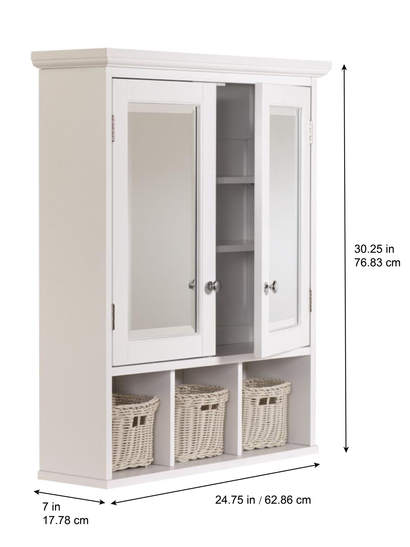 slide 4 of 5, allen + roth 24.75-in x 30.25-in Surface Mount White Mirrored Rectangle Medicine Cabinet, 1 ct