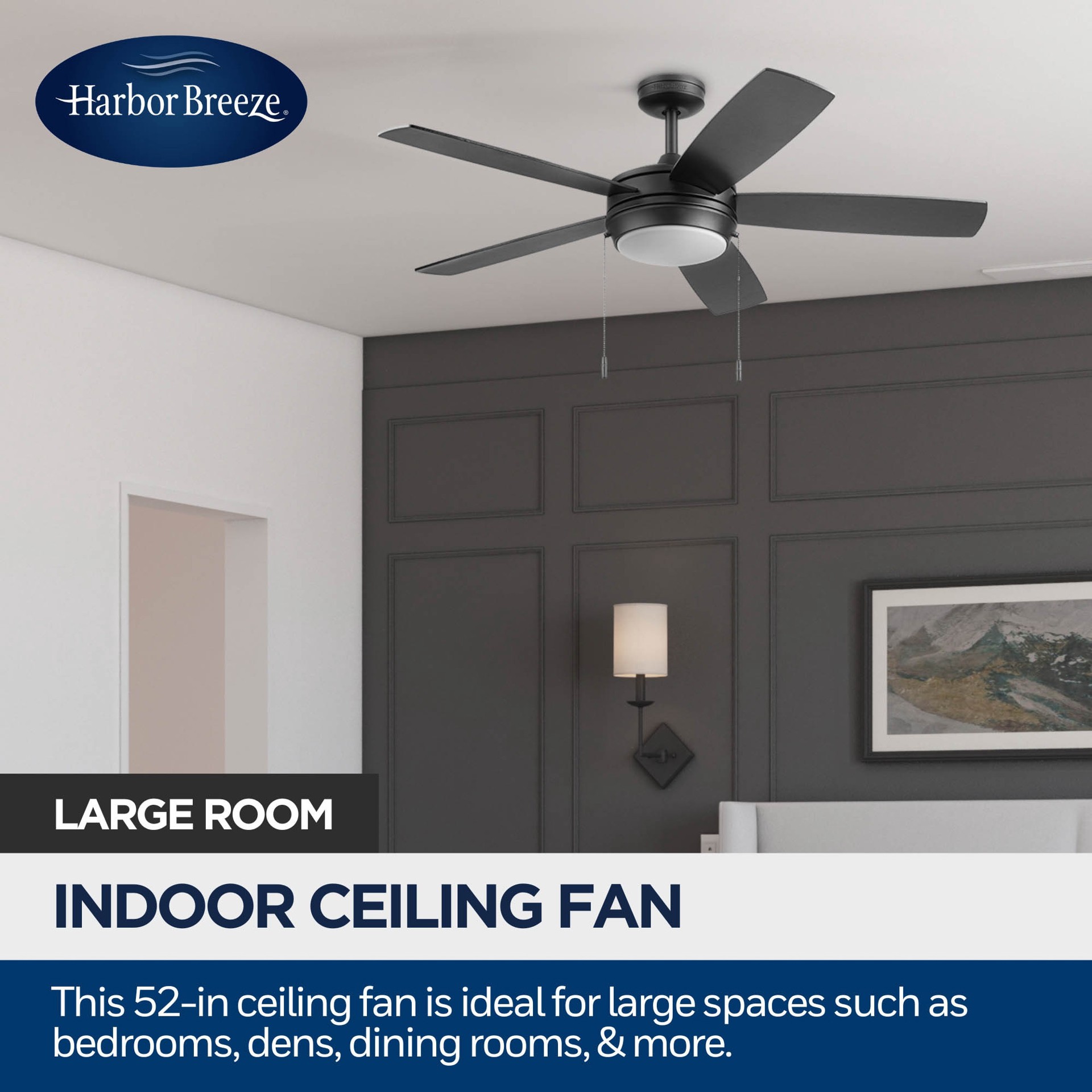 slide 4 of 6, Harbor Breeze Brenthaven Easy2Hang 52-in Matte Black with Matte Black/Mocha Blades Integrated LED Ceiling Fan With Light 5 -Blade, 1 ct