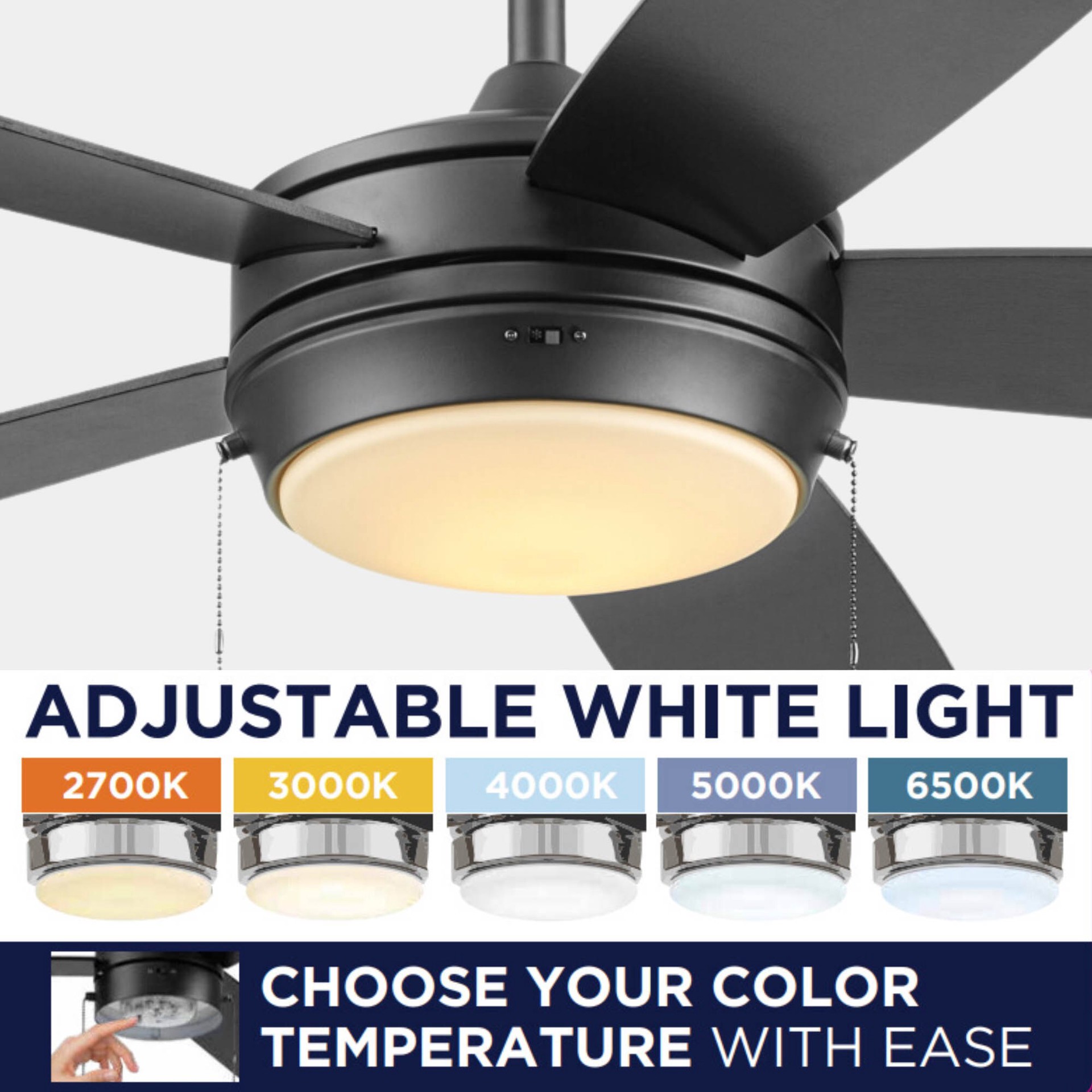 slide 6 of 6, Harbor Breeze Brenthaven Easy2Hang 52-in Matte Black with Matte Black/Mocha Blades Integrated LED Ceiling Fan With Light 5 -Blade, 1 ct