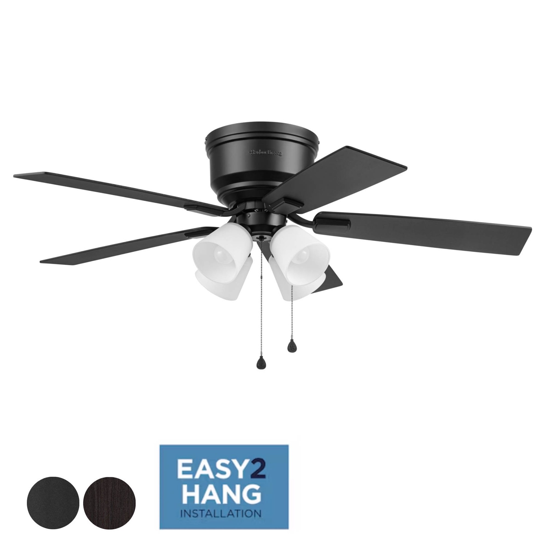 slide 2 of 6, Harbor Breeze Coachman Easy2Hang 52-in Matte Black with Matte Black/Dark Chocolate Blades Flush Mount Ceiling Fan With Light 5 -Blade, 1 ct