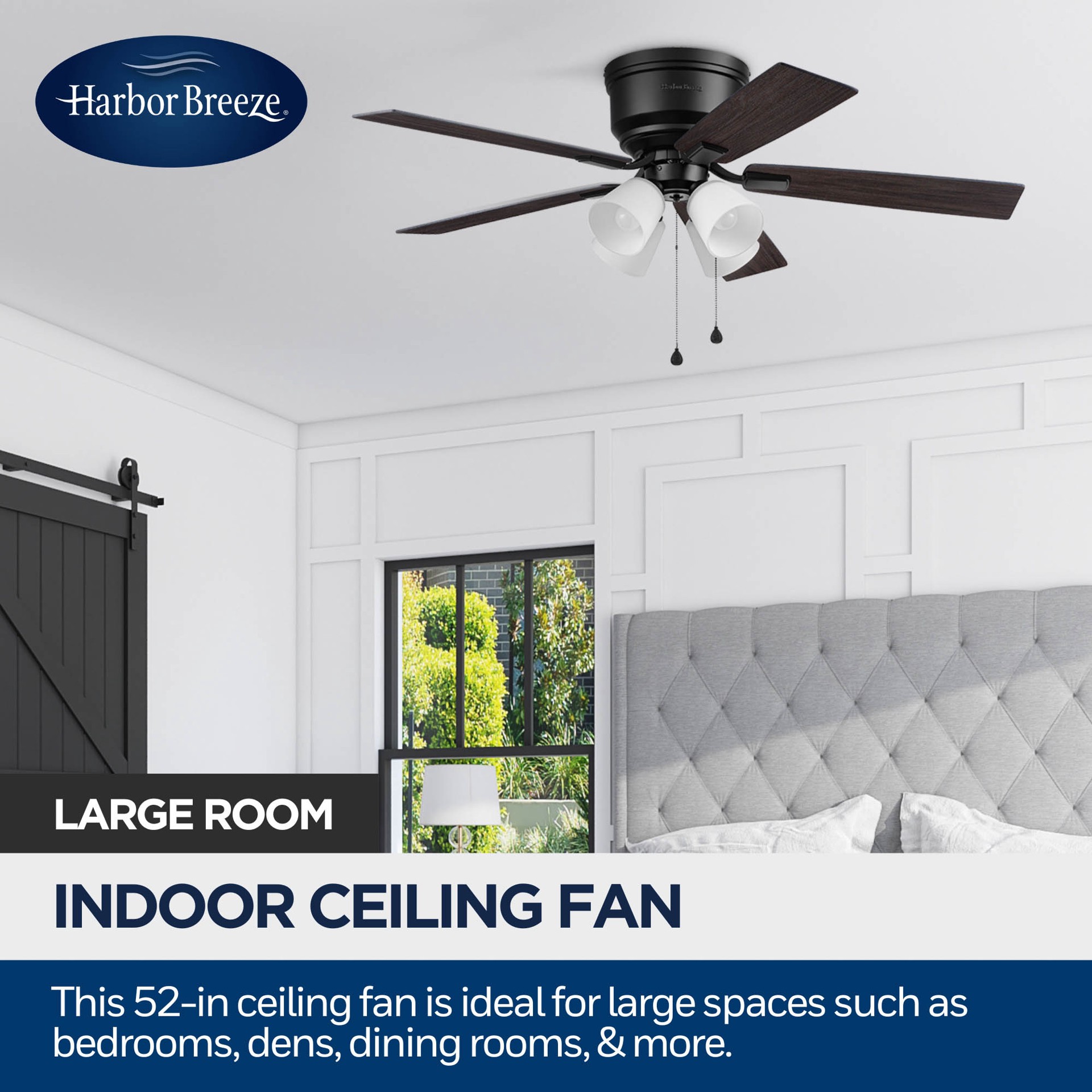 slide 4 of 6, Harbor Breeze Coachman Easy2Hang 52-in Matte Black with Matte Black/Dark Chocolate Blades Flush Mount Ceiling Fan With Light 5 -Blade, 1 ct