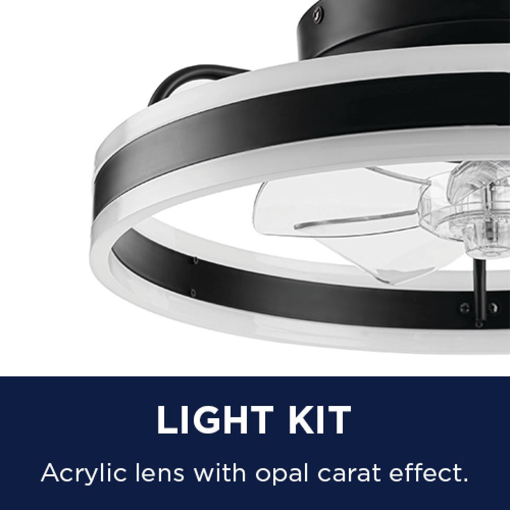 slide 2 of 6, Harbor Breeze Edenmore 20-in Matte Black with Clear Blades Color-Changing Integrated LED Flush Mount Fandelier Ceiling Fan With Light 5 -Blade, 1 ct