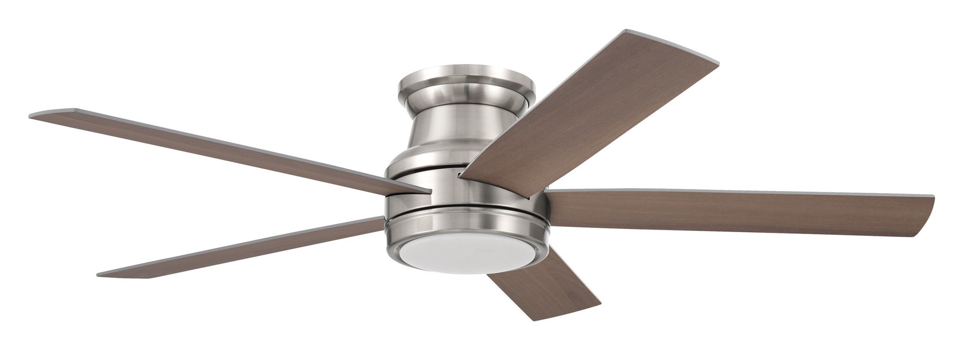 slide 6 of 6, Harbor Breeze Calverton Easy2Hang 52-in Brushed Nickel with Light Brown Woodgrain/Gray Blades Color-Changing Integrated LED Flush Mount Ceiling Fan With Light 5 -Blade, 1 ct