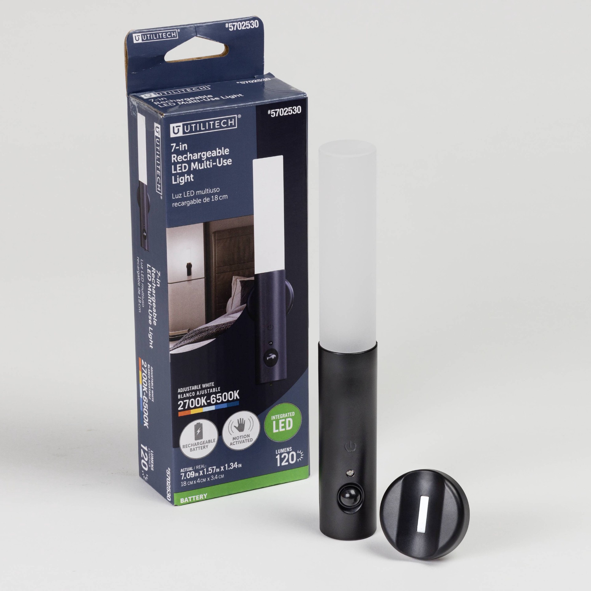 slide 3 of 6, Utilitech Multi-Use 1-Light Color Changing Rechargeable LED Puck Light with Motion Sensor, 1 ct