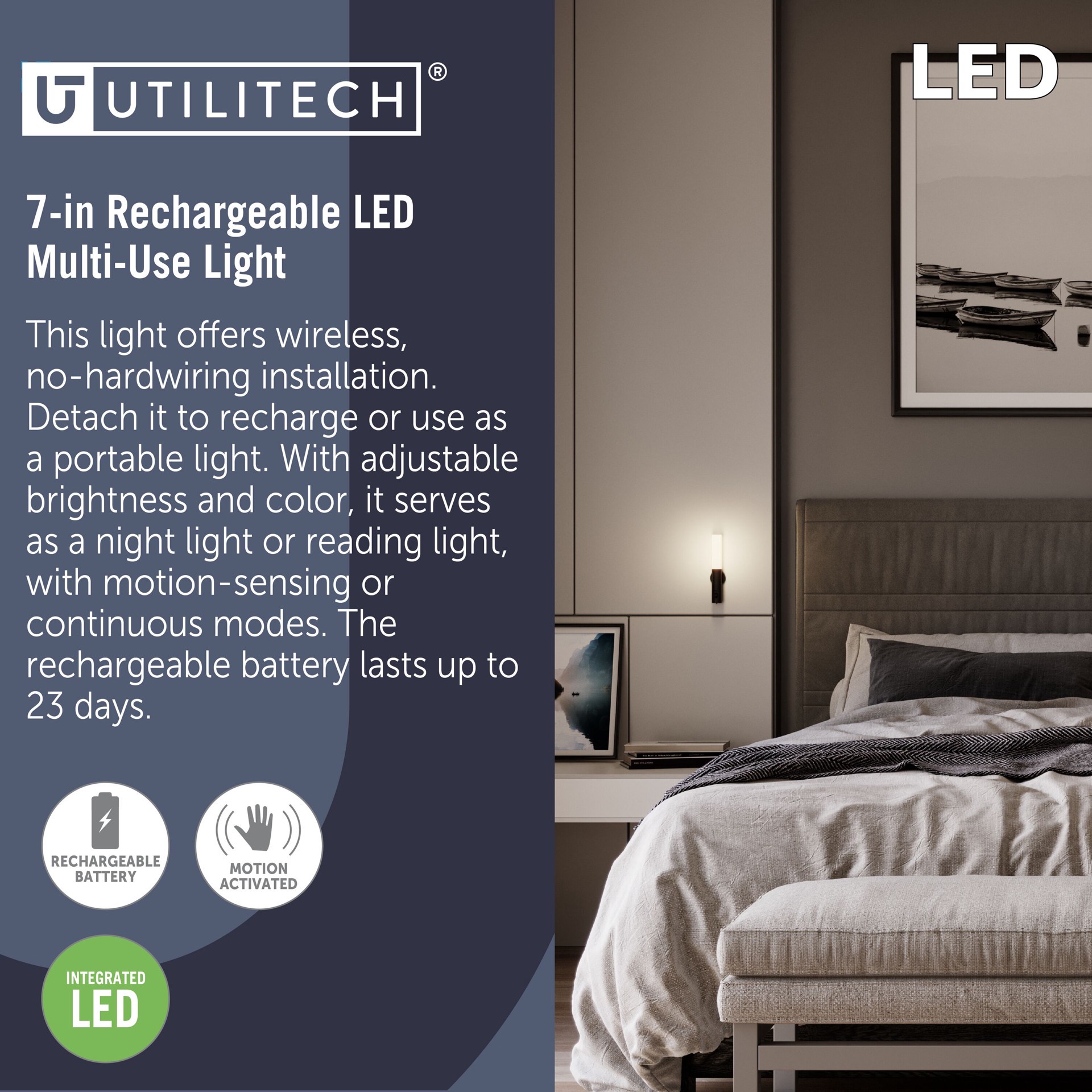 slide 4 of 6, Utilitech Multi-Use 1-Light Color Changing Rechargeable LED Puck Light with Motion Sensor, 1 ct