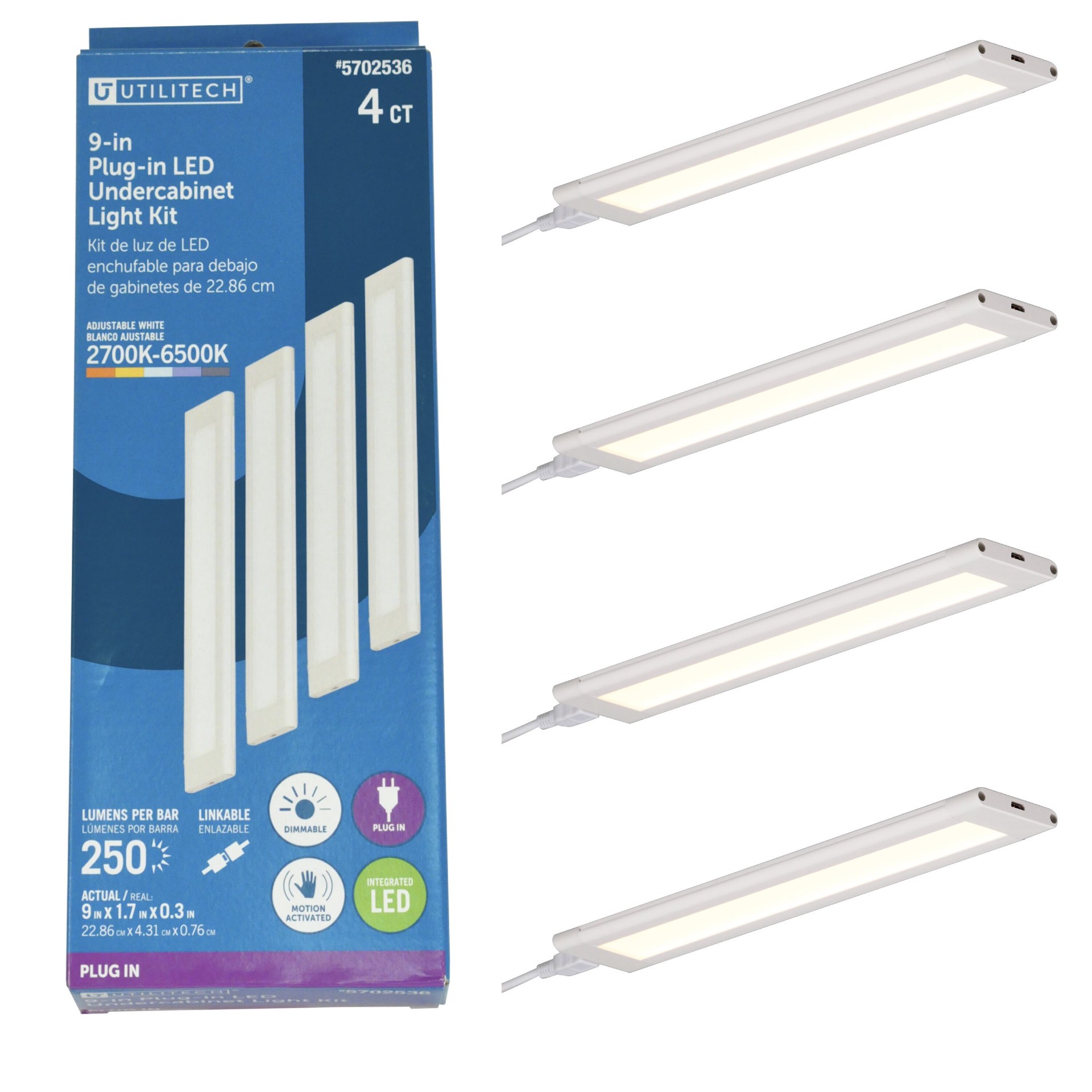 slide 3 of 6, Utilitech 4 -Pack 9-in Plug-in LED Under Cabinet Light Bar, 1 ct