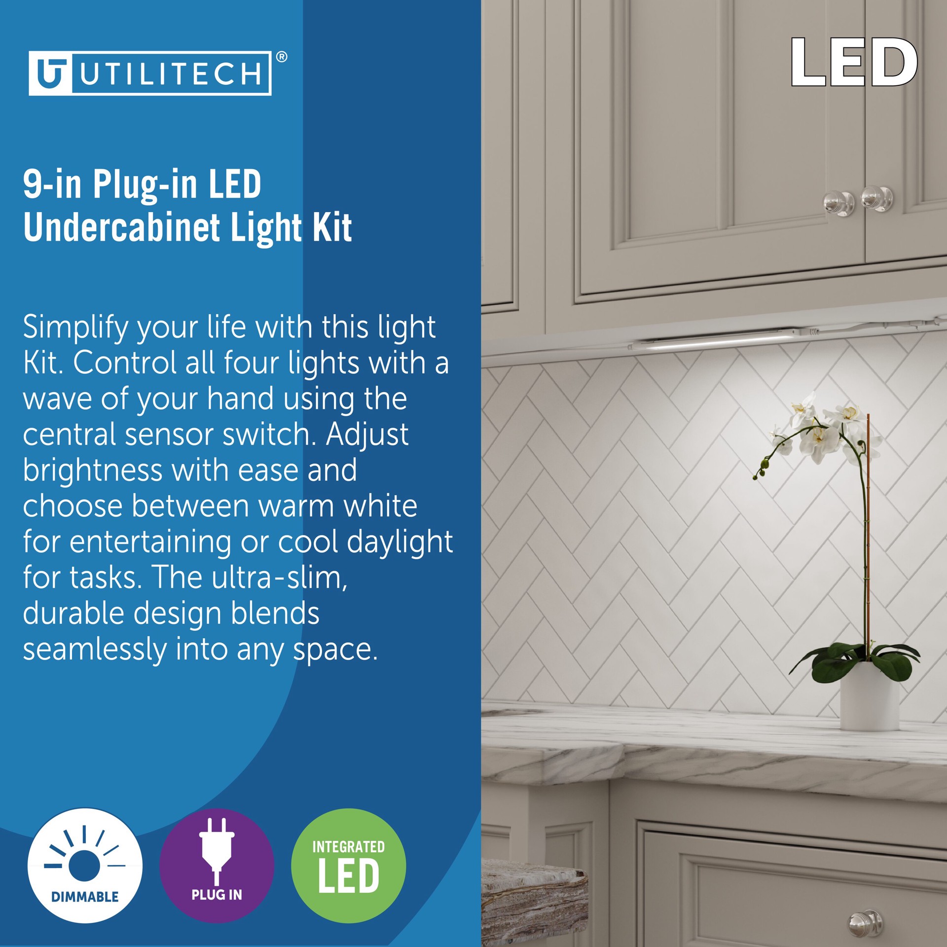 slide 4 of 6, Utilitech 4 -Pack 9-in Plug-in LED Under Cabinet Light Bar, 1 ct