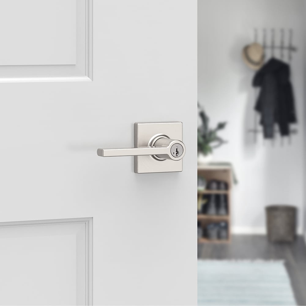 slide 2 of 6, Kwikset Casey Satin Nickel Interior or Keyed Entry Door Handle ft. SmartKey Security, 1 ct