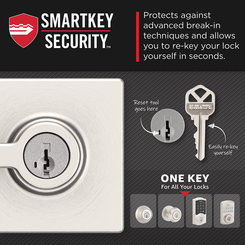 slide 4 of 6, Kwikset Casey Satin Nickel Interior or Keyed Entry Door Handle ft. SmartKey Security, 1 ct