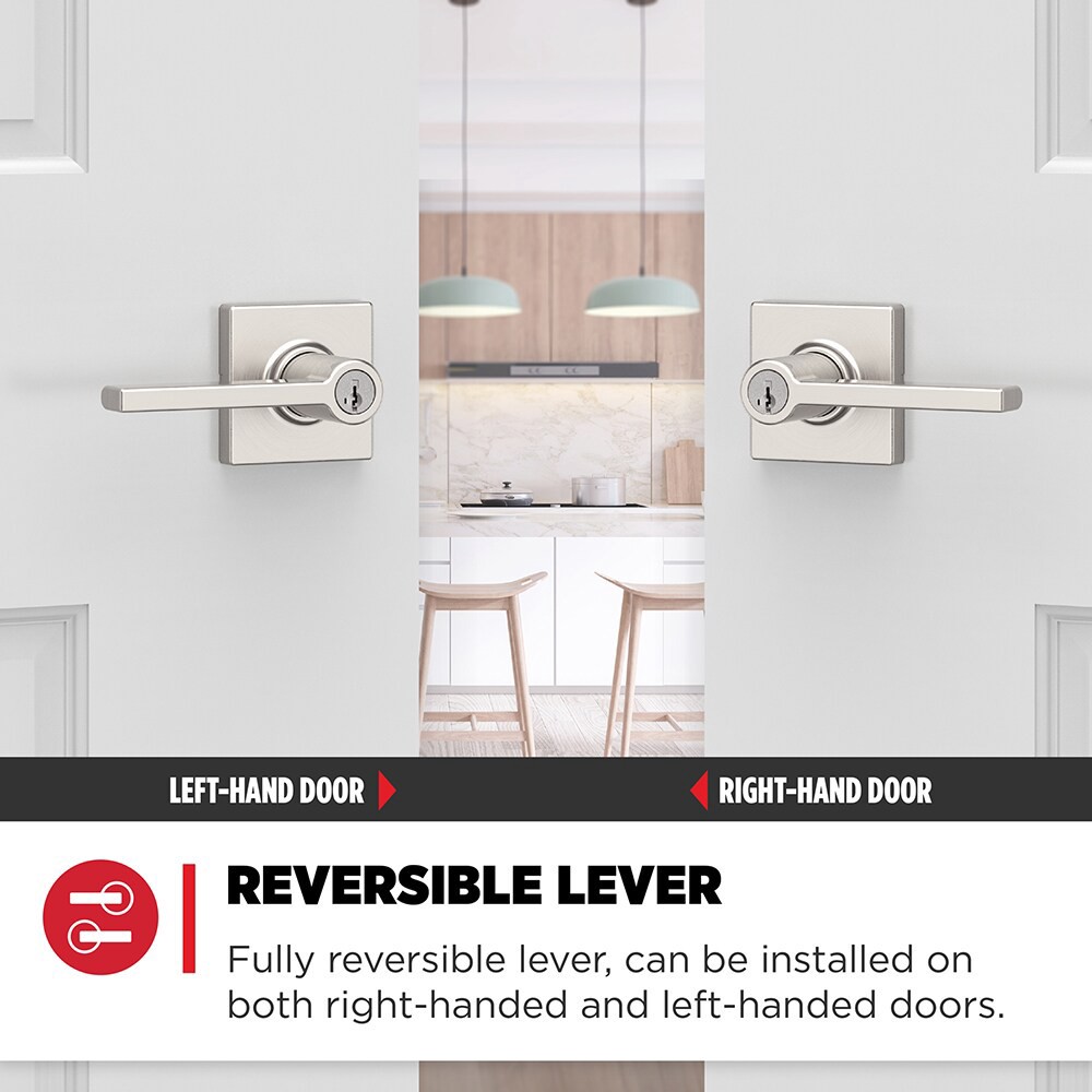slide 5 of 6, Kwikset Casey Satin Nickel Interior or Keyed Entry Door Handle ft. SmartKey Security, 1 ct