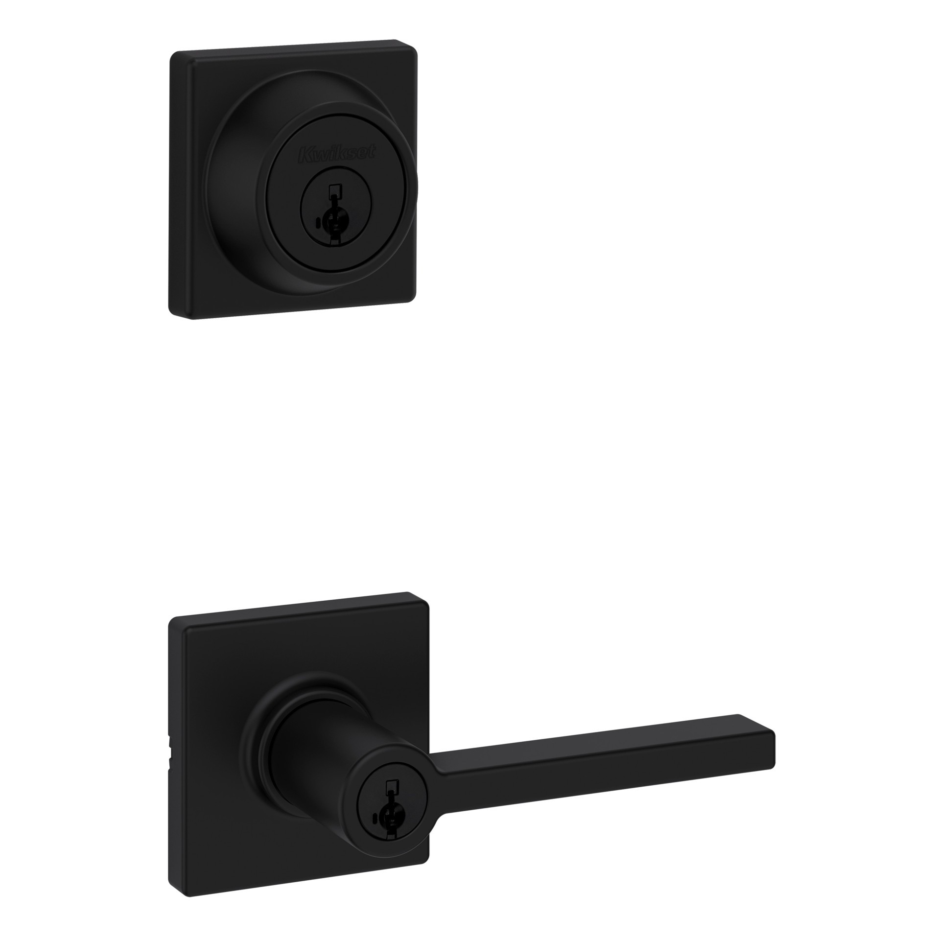 slide 1 of 6, Kwikset Casey Matte Black Interior or Exterior Single-Cylinder Deadbolt and Keyed Entry Door Handleset ft. SmartKey Security, 1 ct