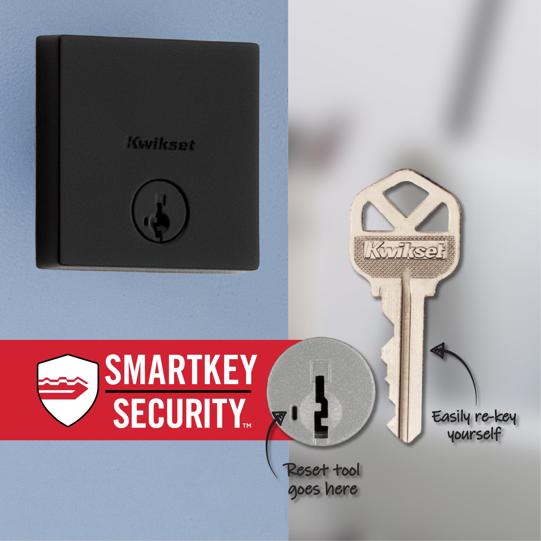 slide 6 of 6, Kwikset Halifax Matte Black Interior or Exterior Double-Cylinder Deadbolt and Keyed Entry Door Handleset ft. SmartKey Security, 1 ct