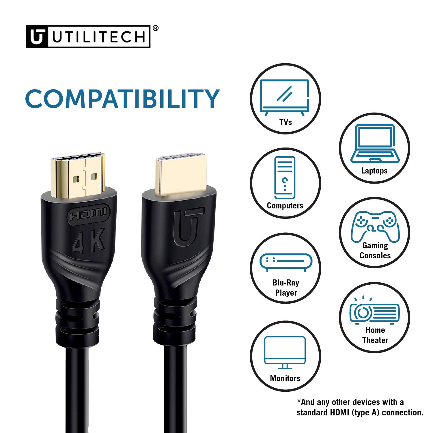 slide 5 of 6, Utilitech 4k HDMI to HDMI 6-ft Black, 1 ct