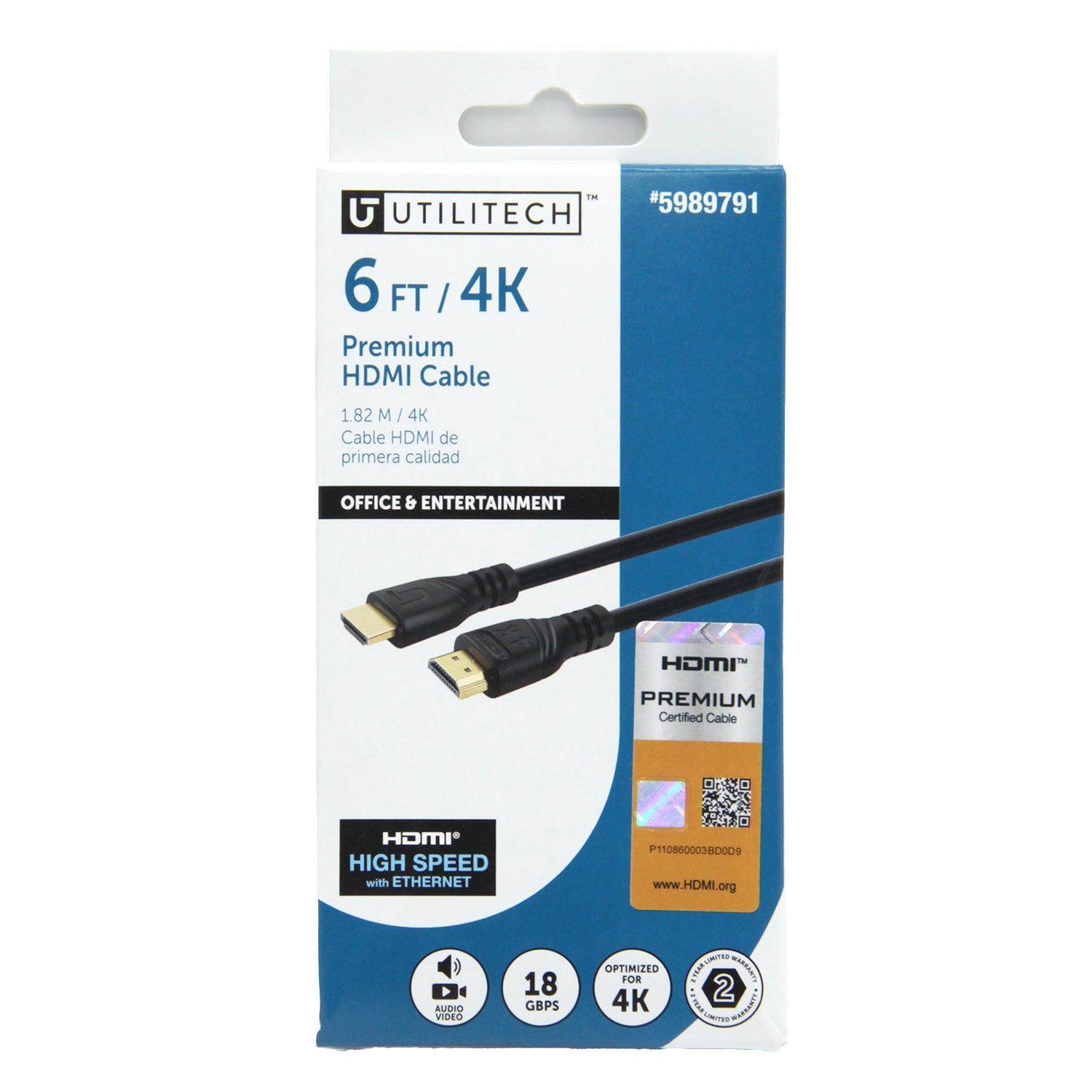 slide 6 of 6, Utilitech 4k HDMI to HDMI 6-ft Black, 1 ct