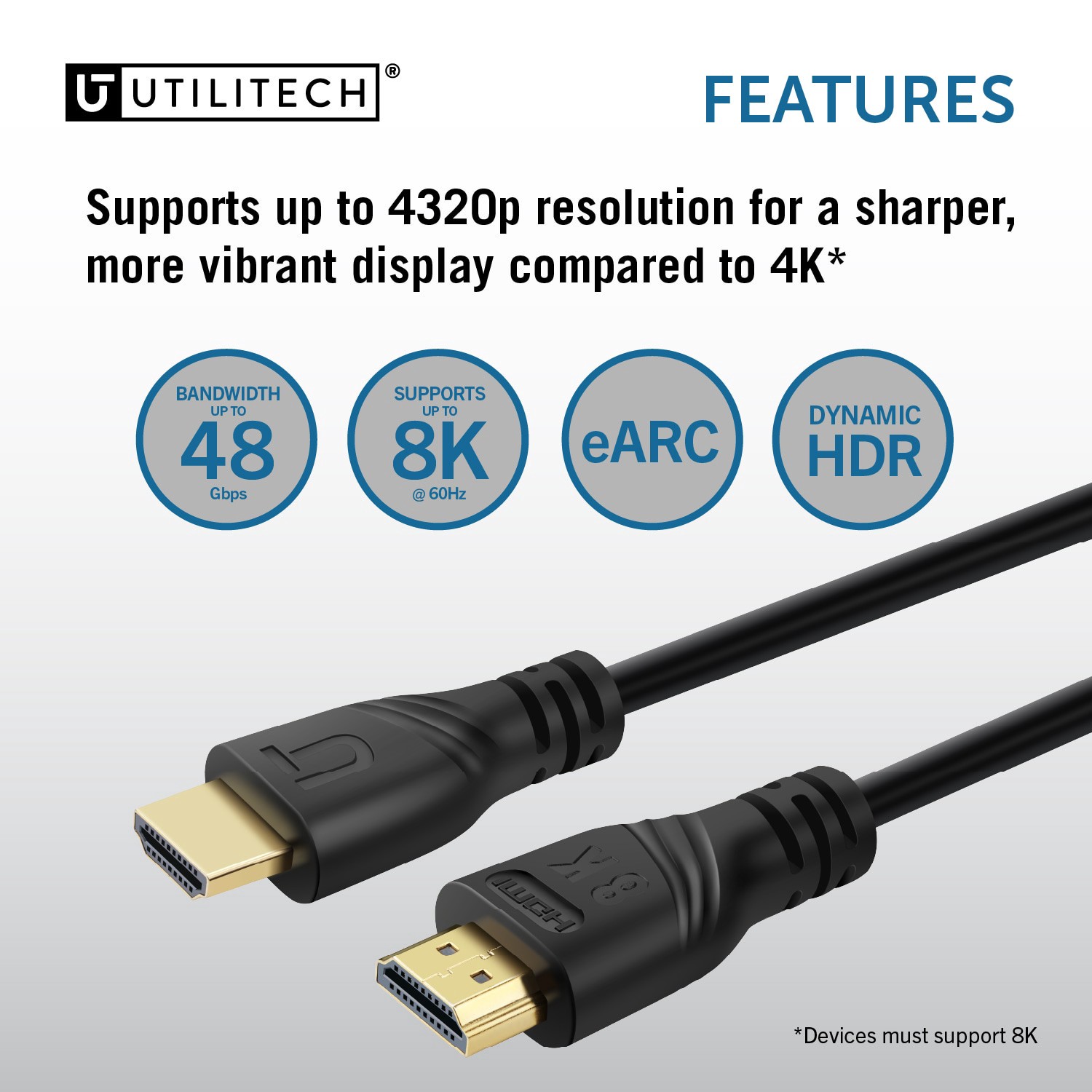 slide 2 of 6, Utilitech 8k HDMI to HDMI 12-ft Black, 1 ct