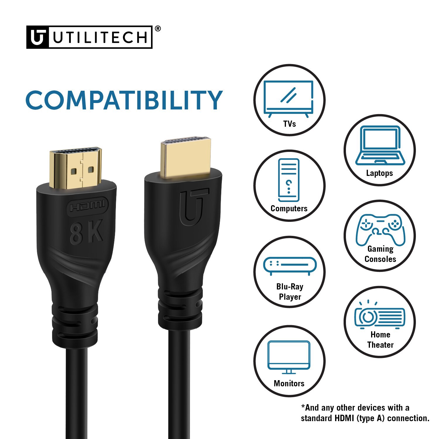 slide 4 of 6, Utilitech 8k HDMI to HDMI 12-ft Black, 1 ct