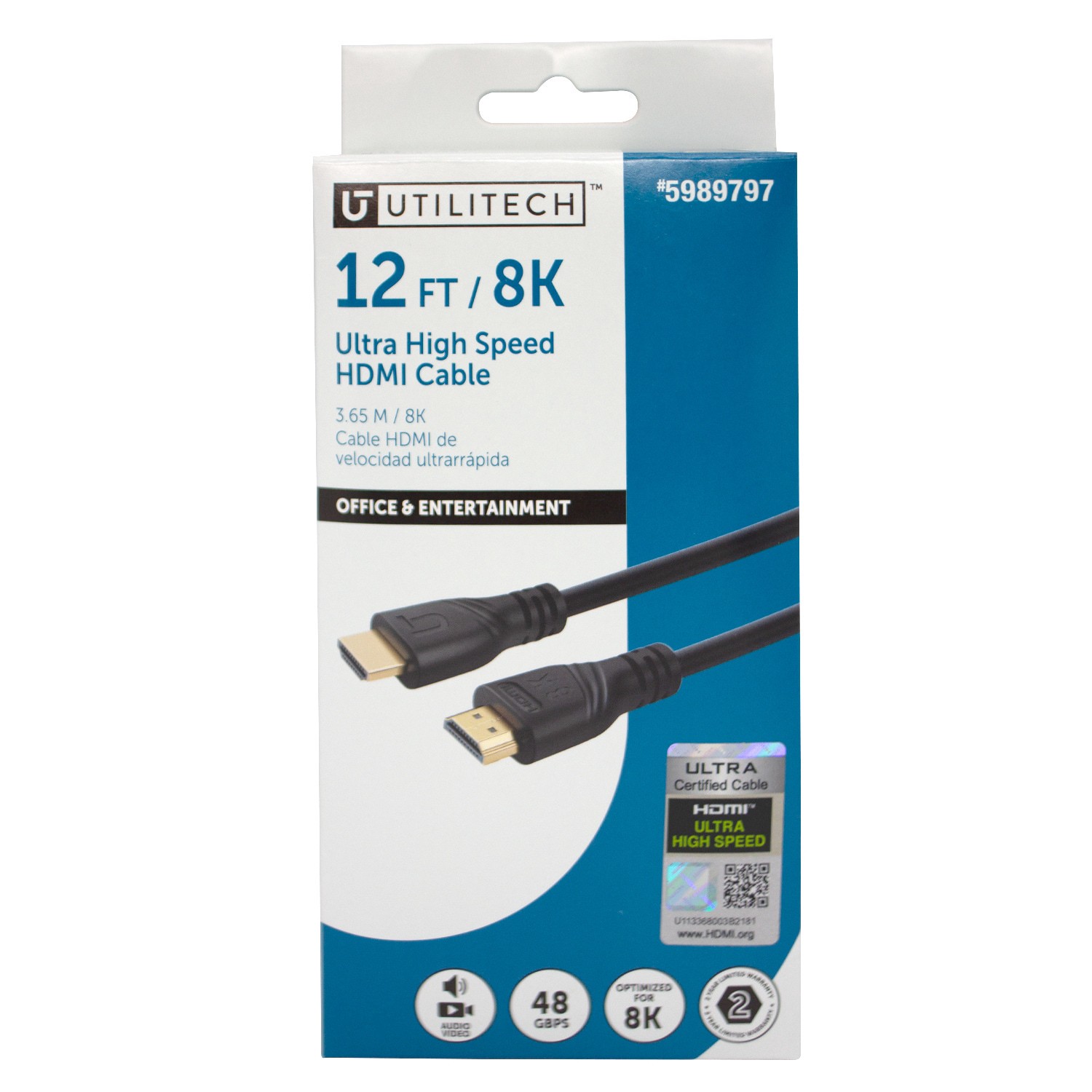 slide 6 of 6, Utilitech 8k HDMI to HDMI 12-ft Black, 1 ct
