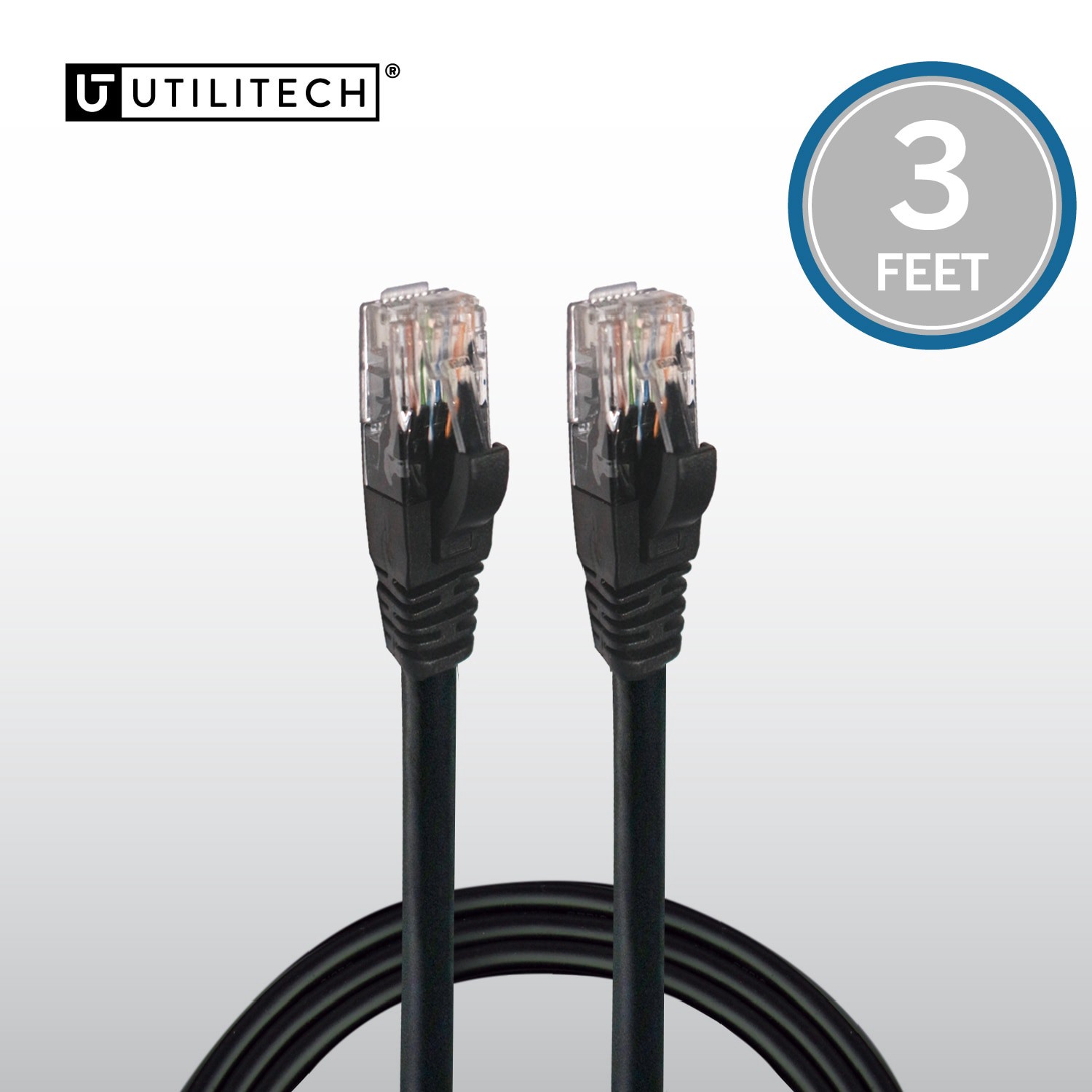 slide 1 of 5, Utilitech 3-ft Cat 6A Black Ethernet Cable, 1 ct