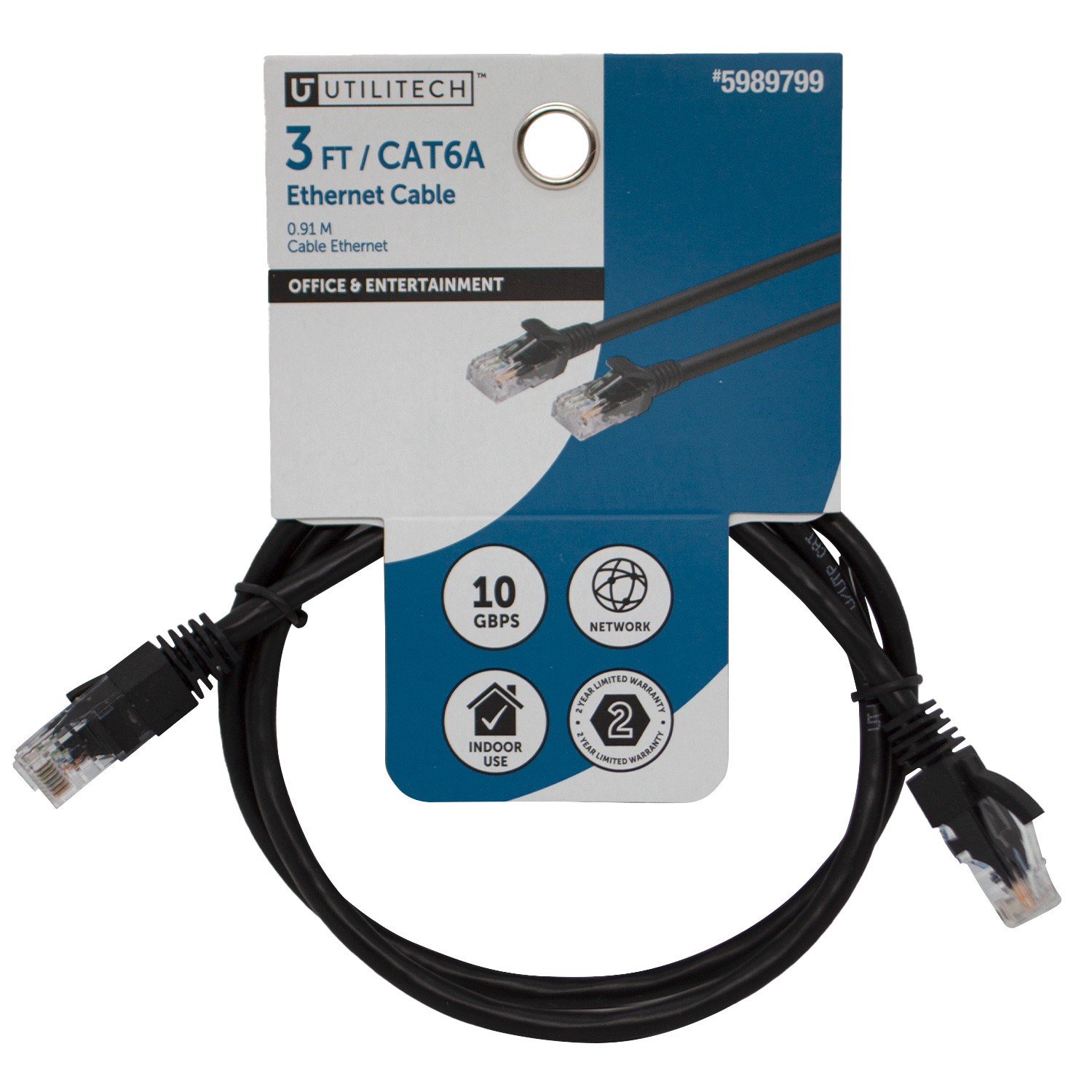 slide 5 of 5, Utilitech 3-ft Cat 6A Black Ethernet Cable, 1 ct