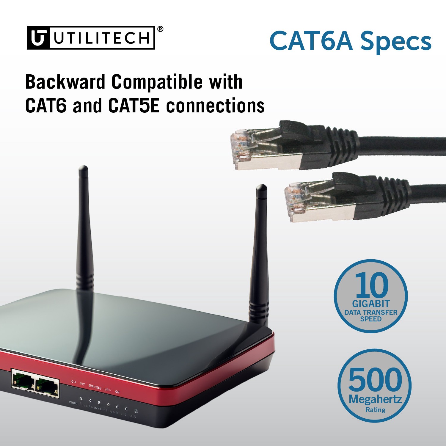 slide 3 of 6, Utilitech 50-ft Cat 6A Black Ethernet Cable, 1 ct