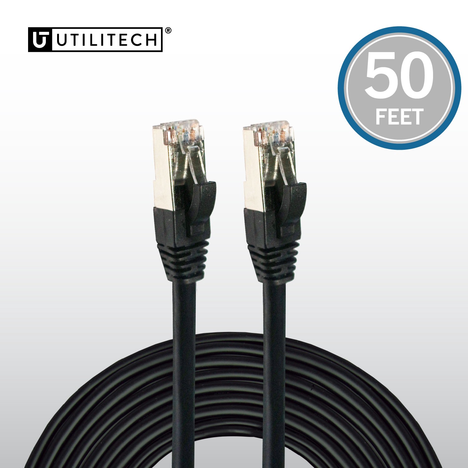 slide 1 of 6, Utilitech 50-ft Cat 6A Black Ethernet Cable, 1 ct