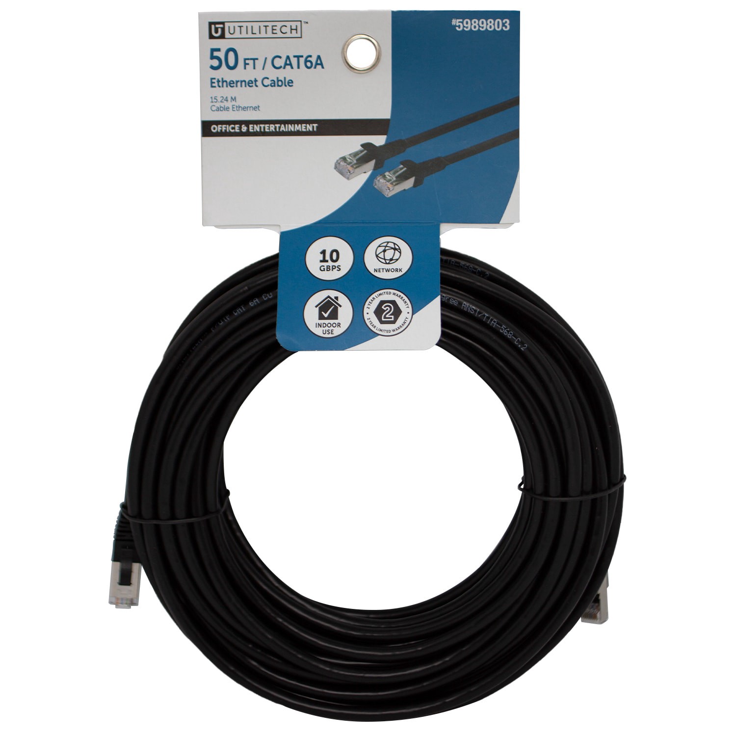 slide 6 of 6, Utilitech 50-ft Cat 6A Black Ethernet Cable, 1 ct