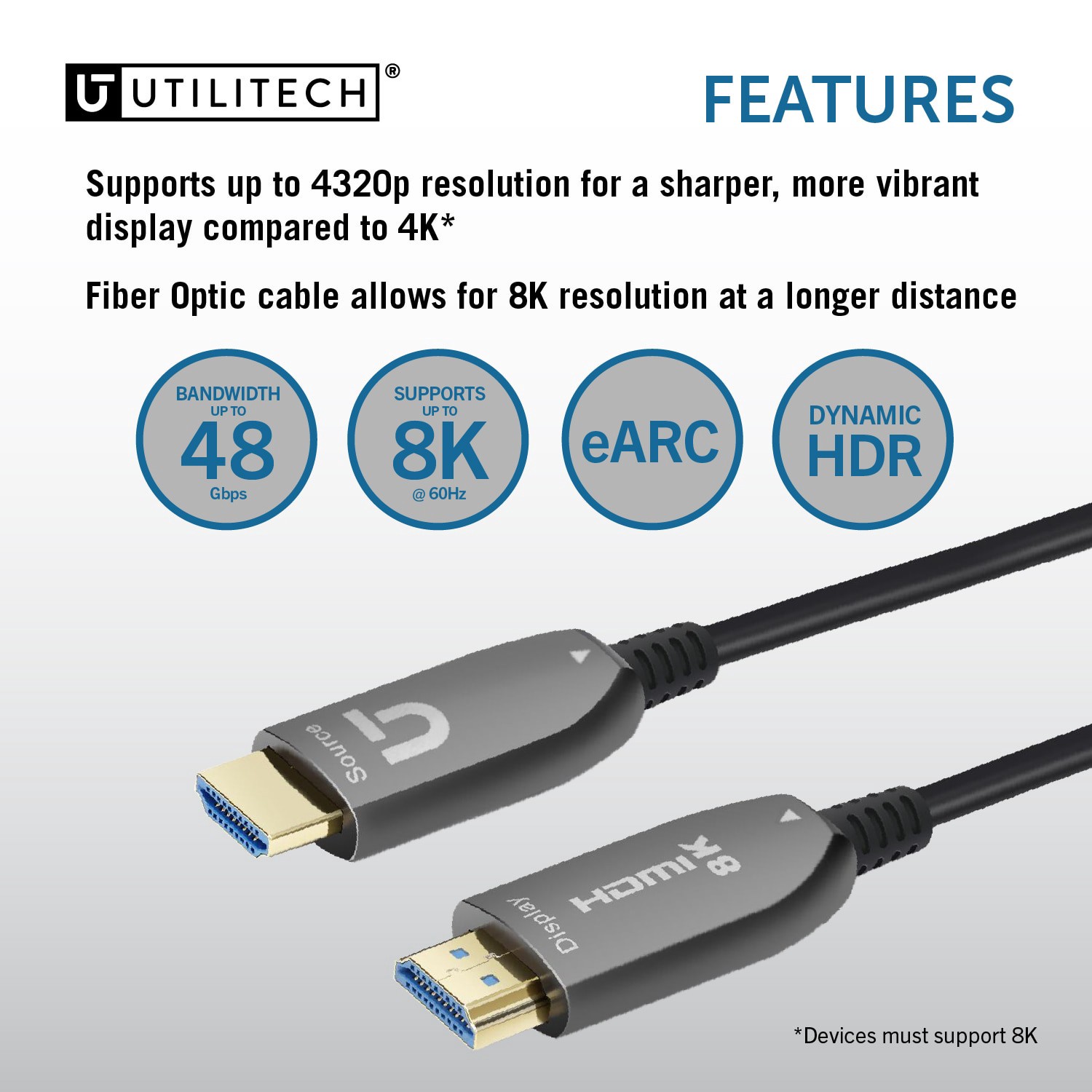 slide 2 of 6, Utilitech 8k HDMI to HDMI 25-ft Black, 1 ct