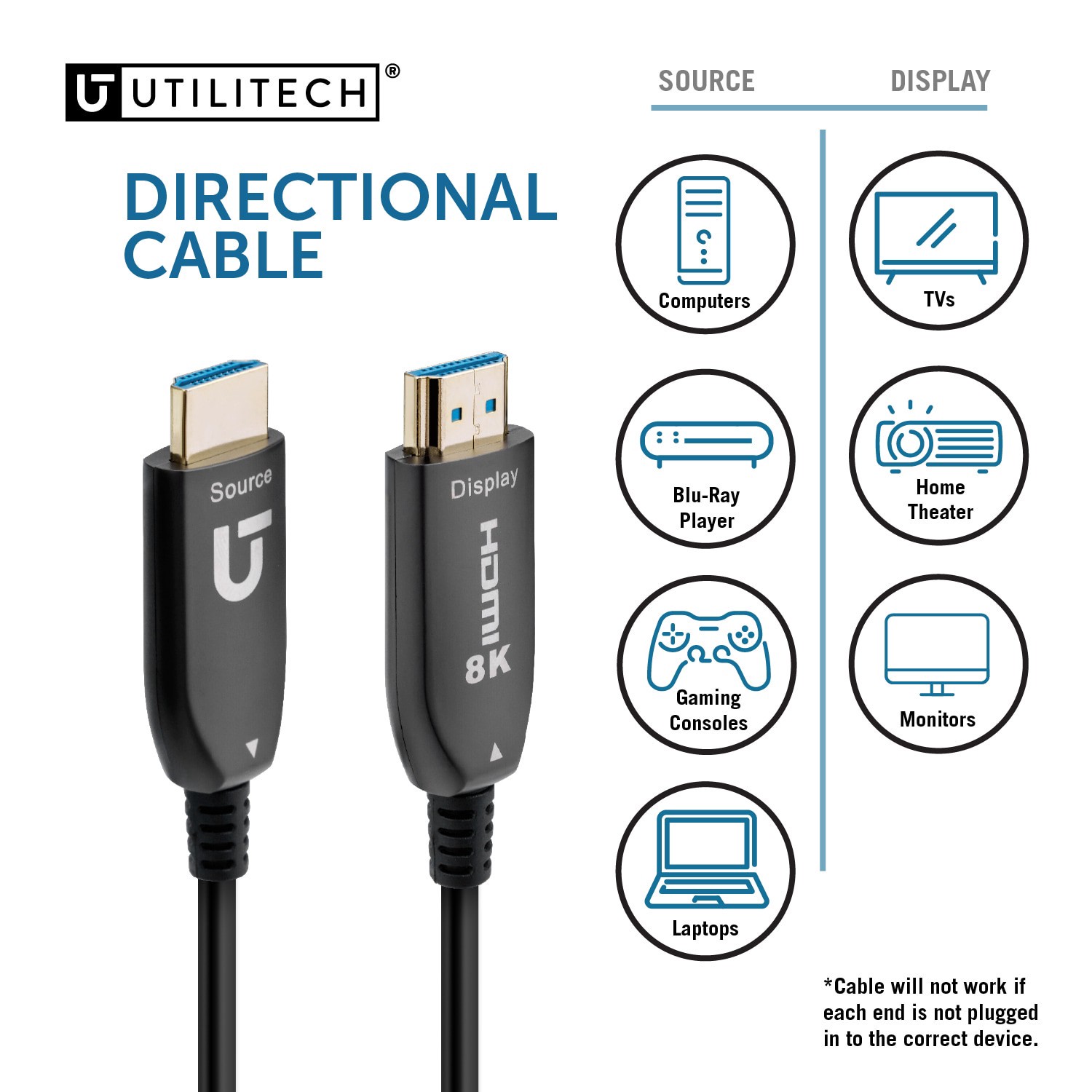 slide 4 of 6, Utilitech 8k HDMI to HDMI 25-ft Black, 1 ct