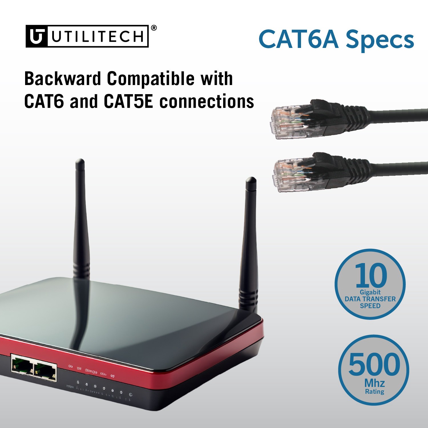 slide 3 of 6, Utilitech 14-ft Cat 6A Black Ethernet Cable, 1 ct