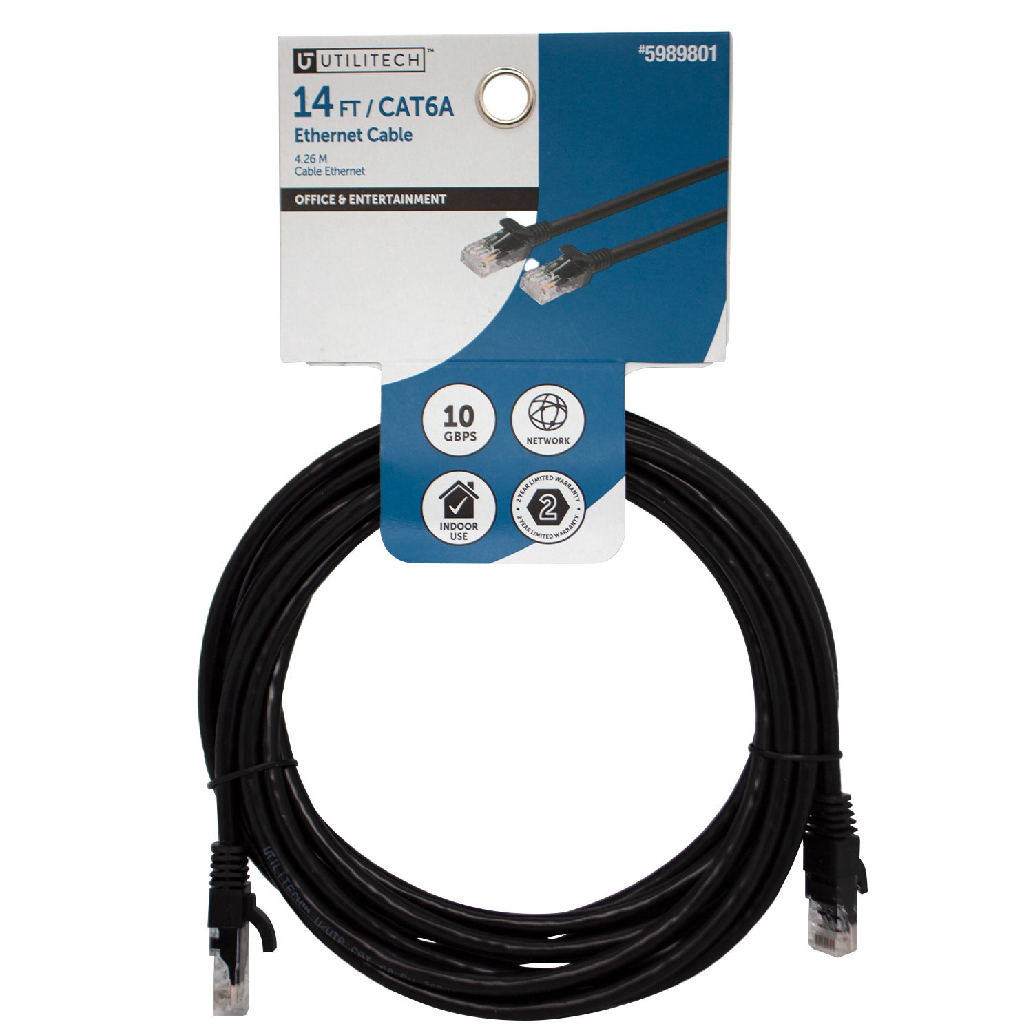 slide 6 of 6, Utilitech 14-ft Cat 6A Black Ethernet Cable, 1 ct
