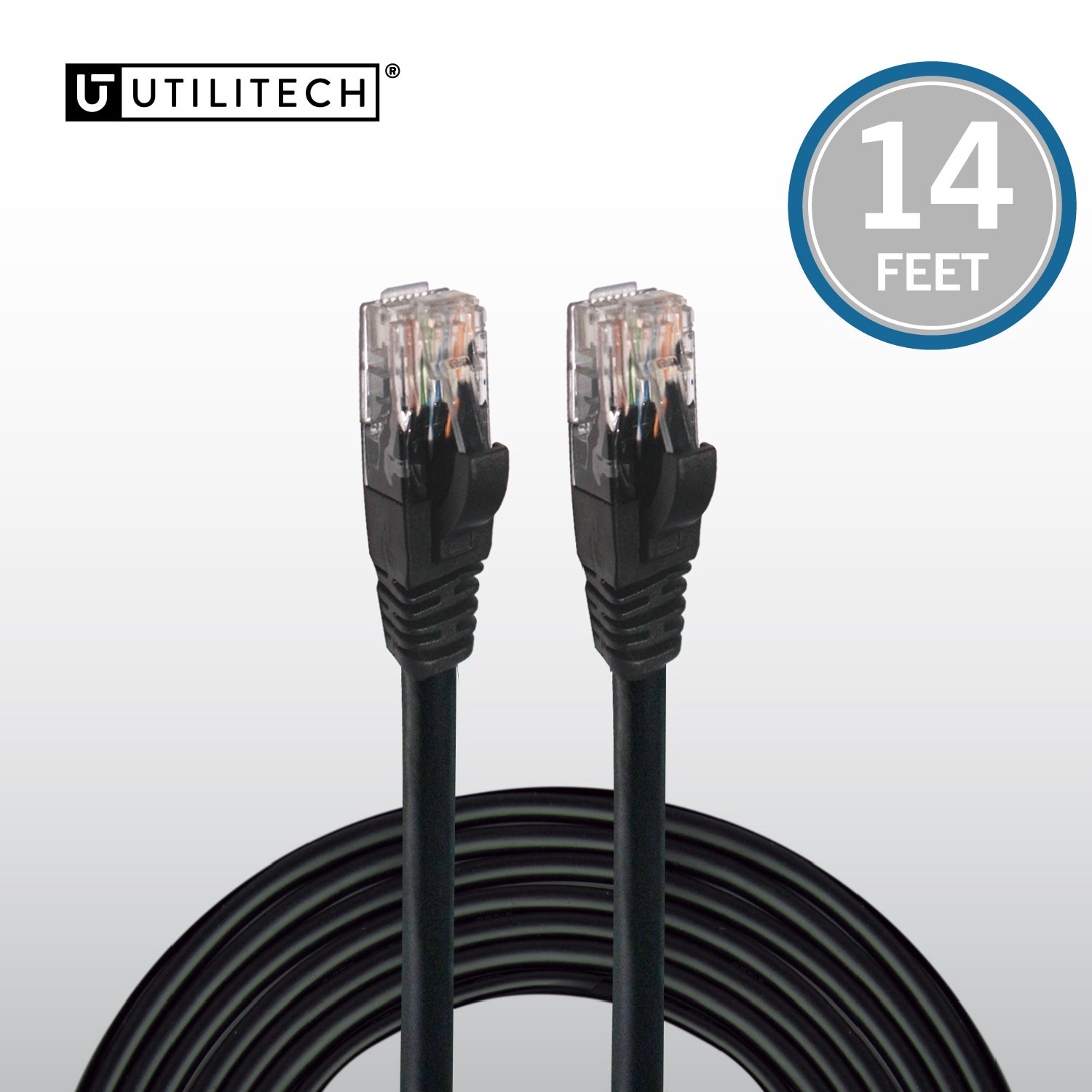 slide 1 of 6, Utilitech 14-ft Cat 6A Black Ethernet Cable, 1 ct